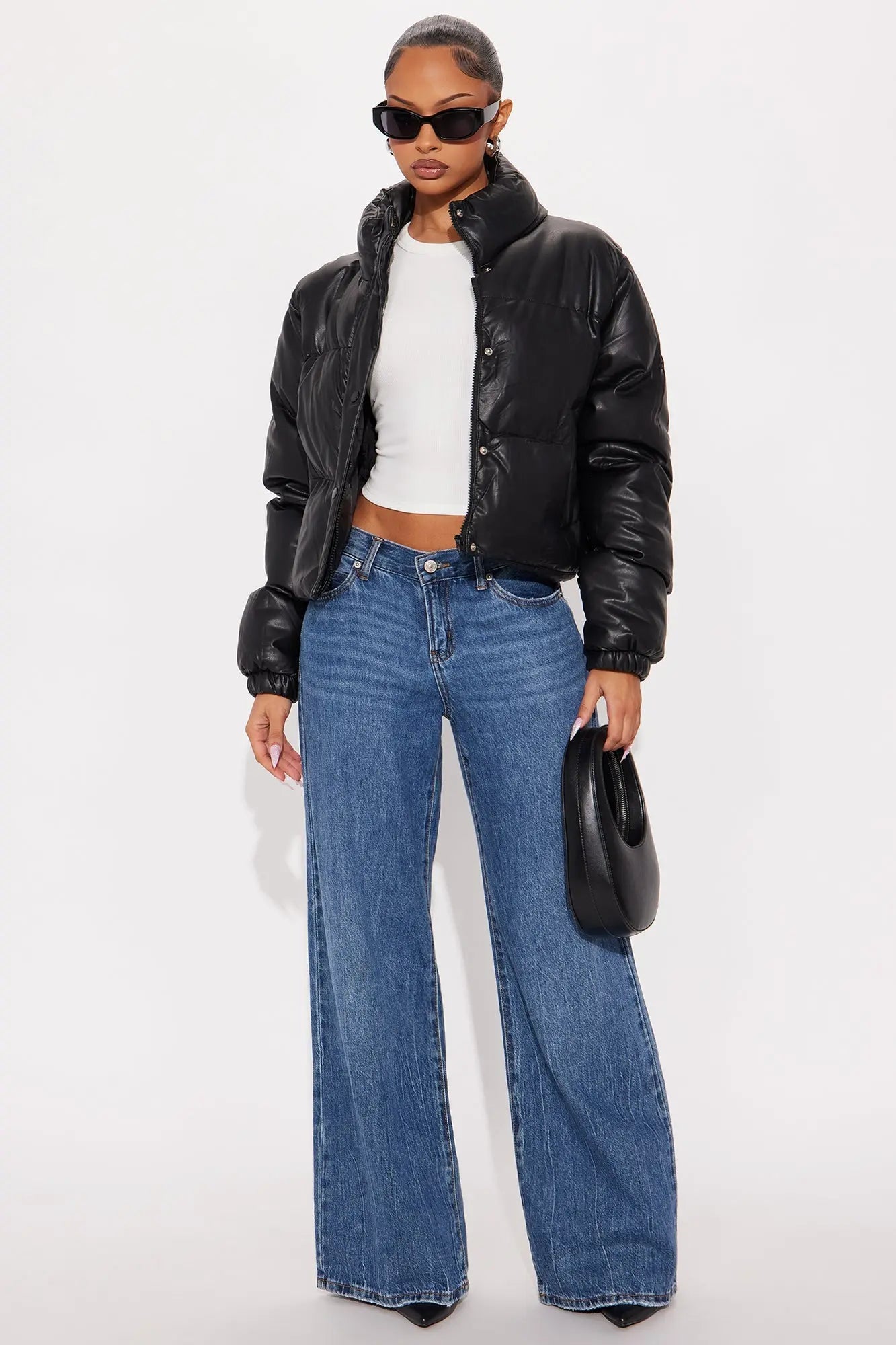 Big Dreams Faux Leather Puffer Jacket - Black 