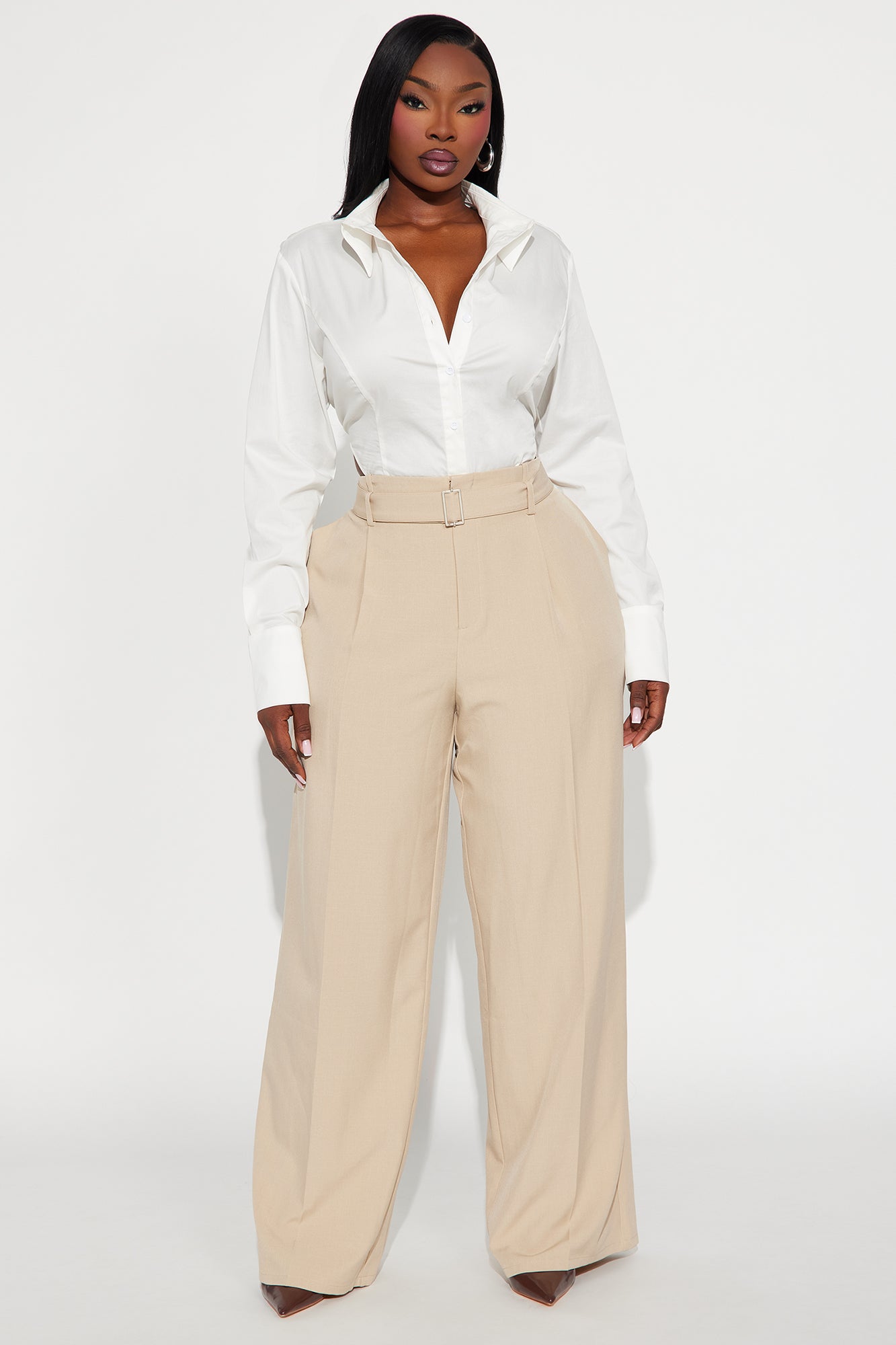 Power Moves Belted Trouser Pant 32″ - Beige