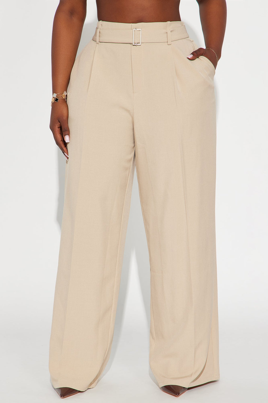 Power Moves Belted Trouser Pant 32″ - Beige