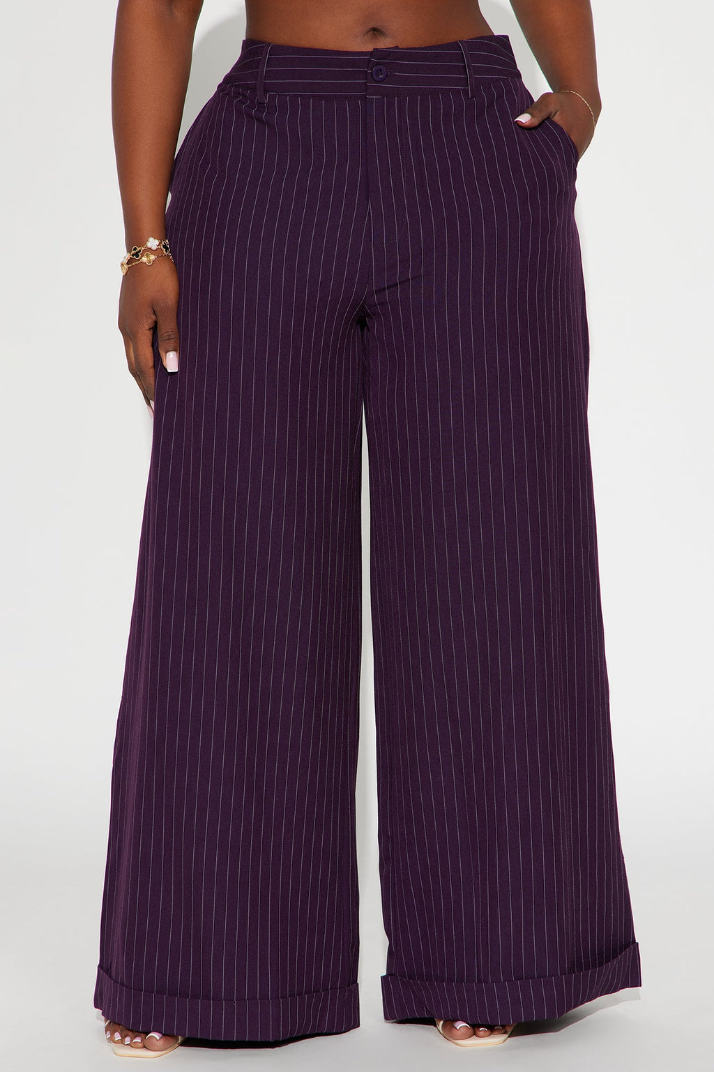 Bossed Up Cuffed Pinstripe Trouser Pant 32″ - Plum