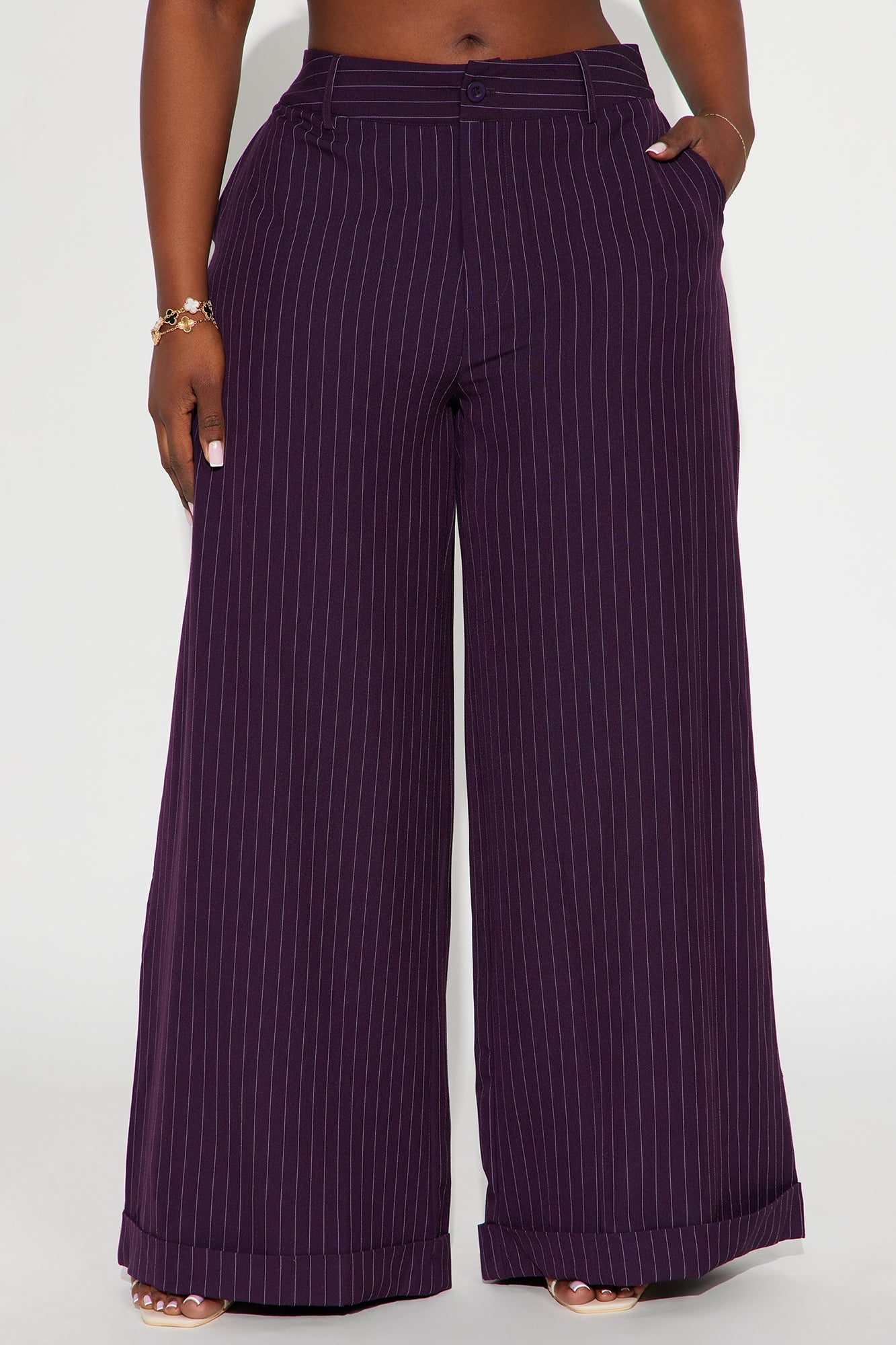 Bossed Up Cuffed Pinstripe Trouser Pant 32″ - Plum