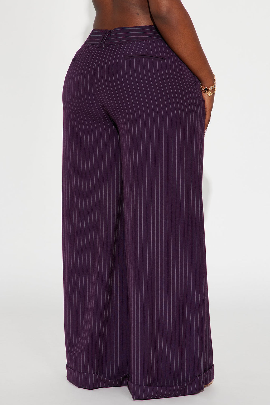 Bossed Up Cuffed Pinstripe Trouser Pant 32″ - Plum