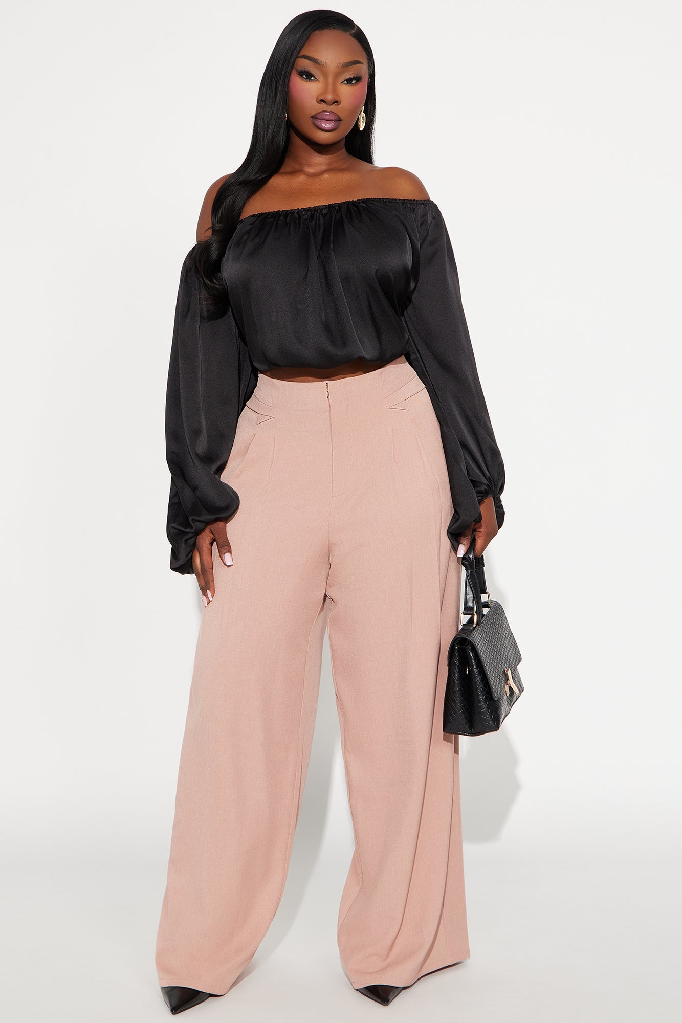 Level You Up Wide Leg Twill Pant 32″ - Mauve 