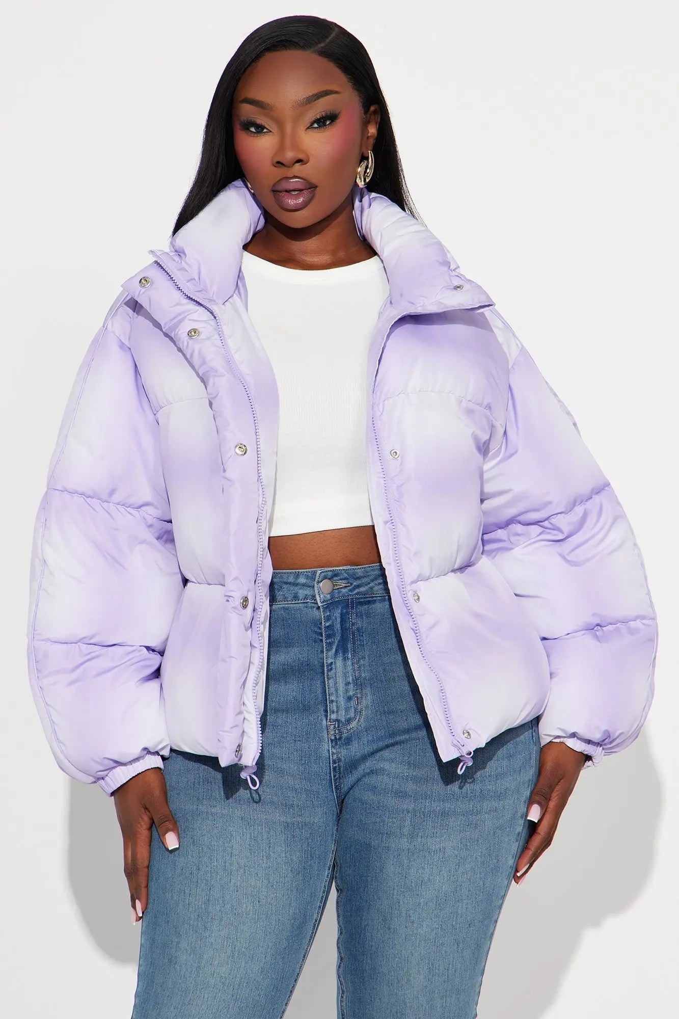 Zoe Ombre Cropped Puffer Jacket - Lavender 