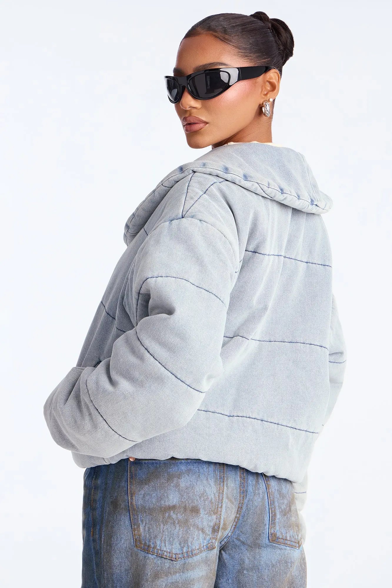 Ice Queen Denim Puffer Jacket - Light Wash 