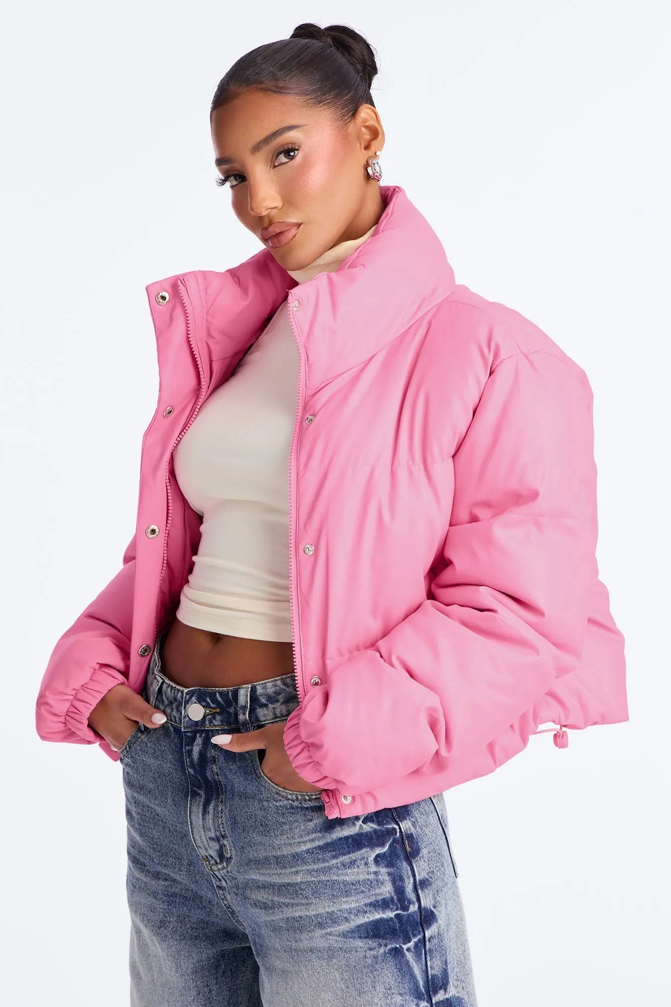 Big Dreams Faux Leather Puffer Jacket - Pink 