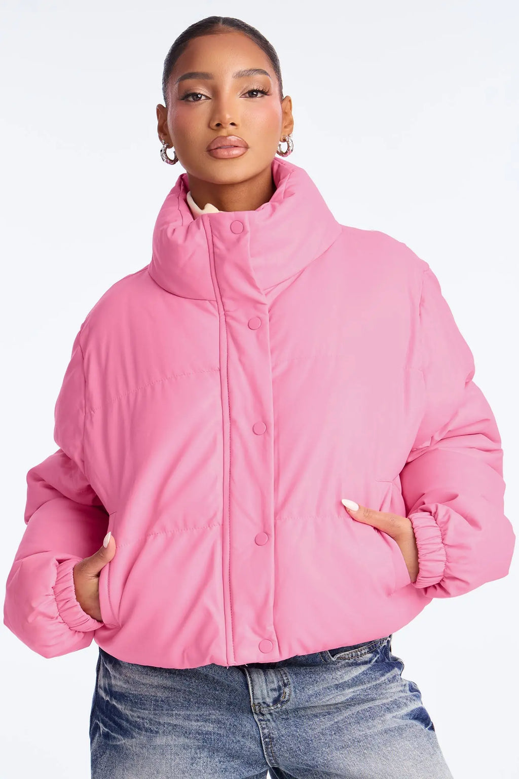 Big Dreams Faux Leather Puffer Jacket - Pink 