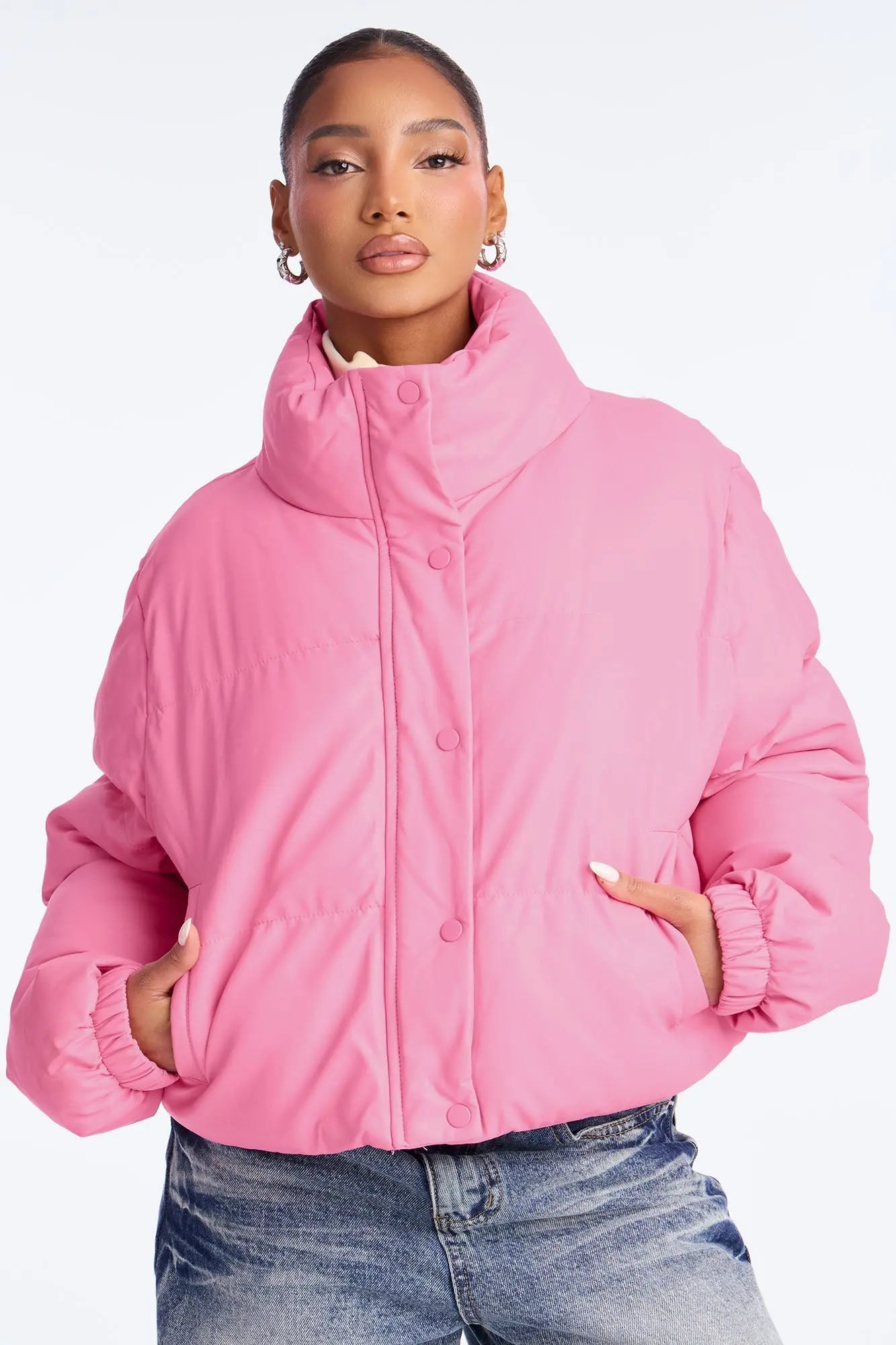 Big Dreams Faux Leather Puffer Jacket - Pink 