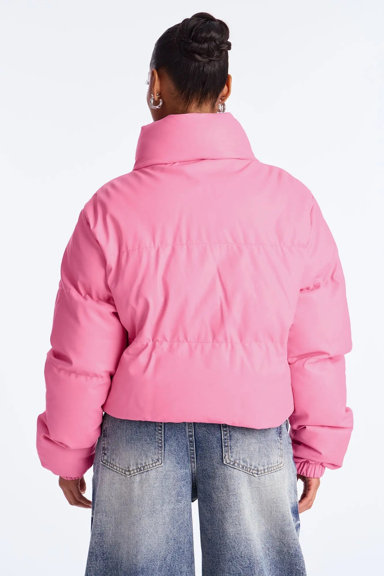 Big Dreams Faux Leather Puffer Jacket - Pink 