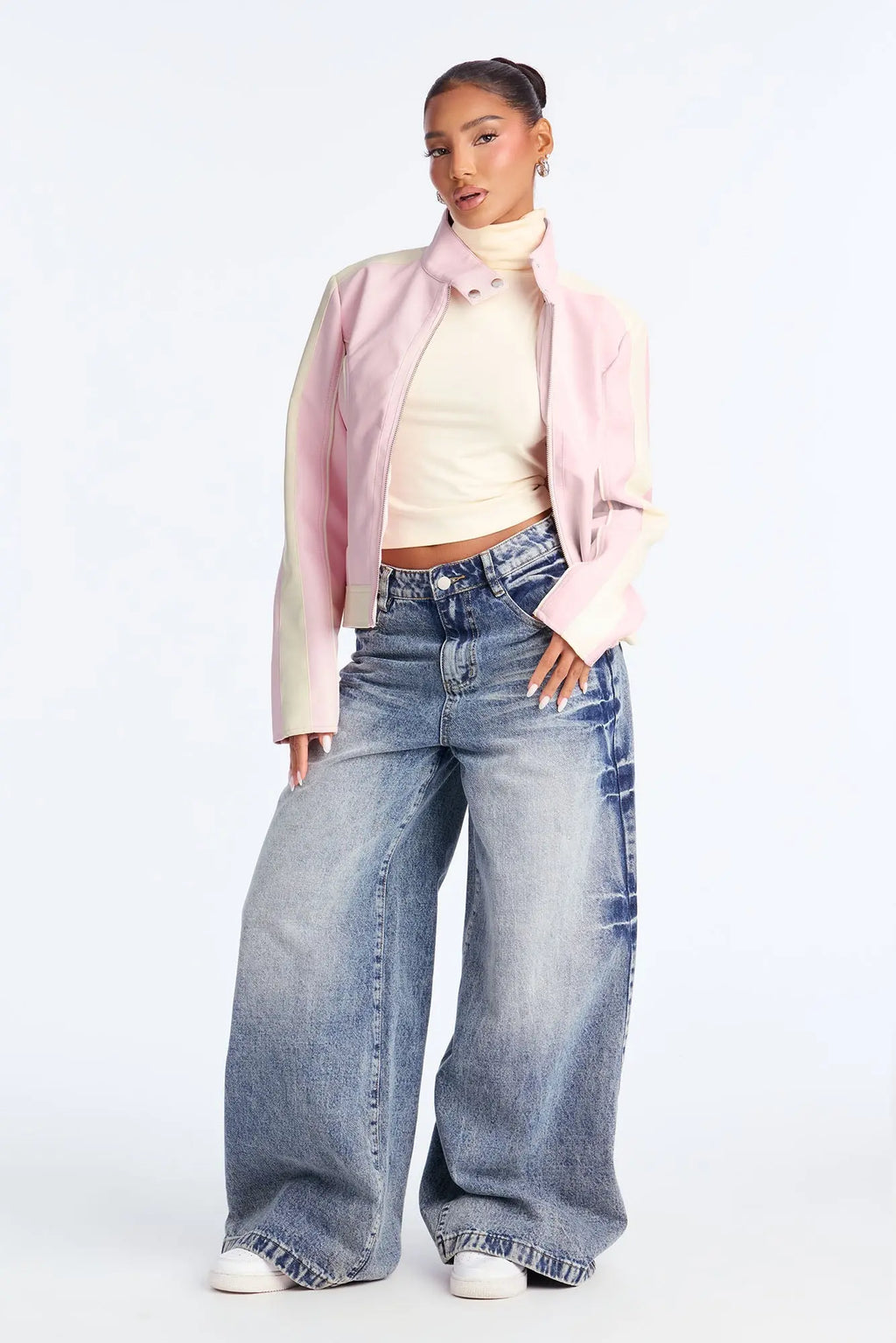 Makayla Faux Leather Moto Jacket - Pink/combo 