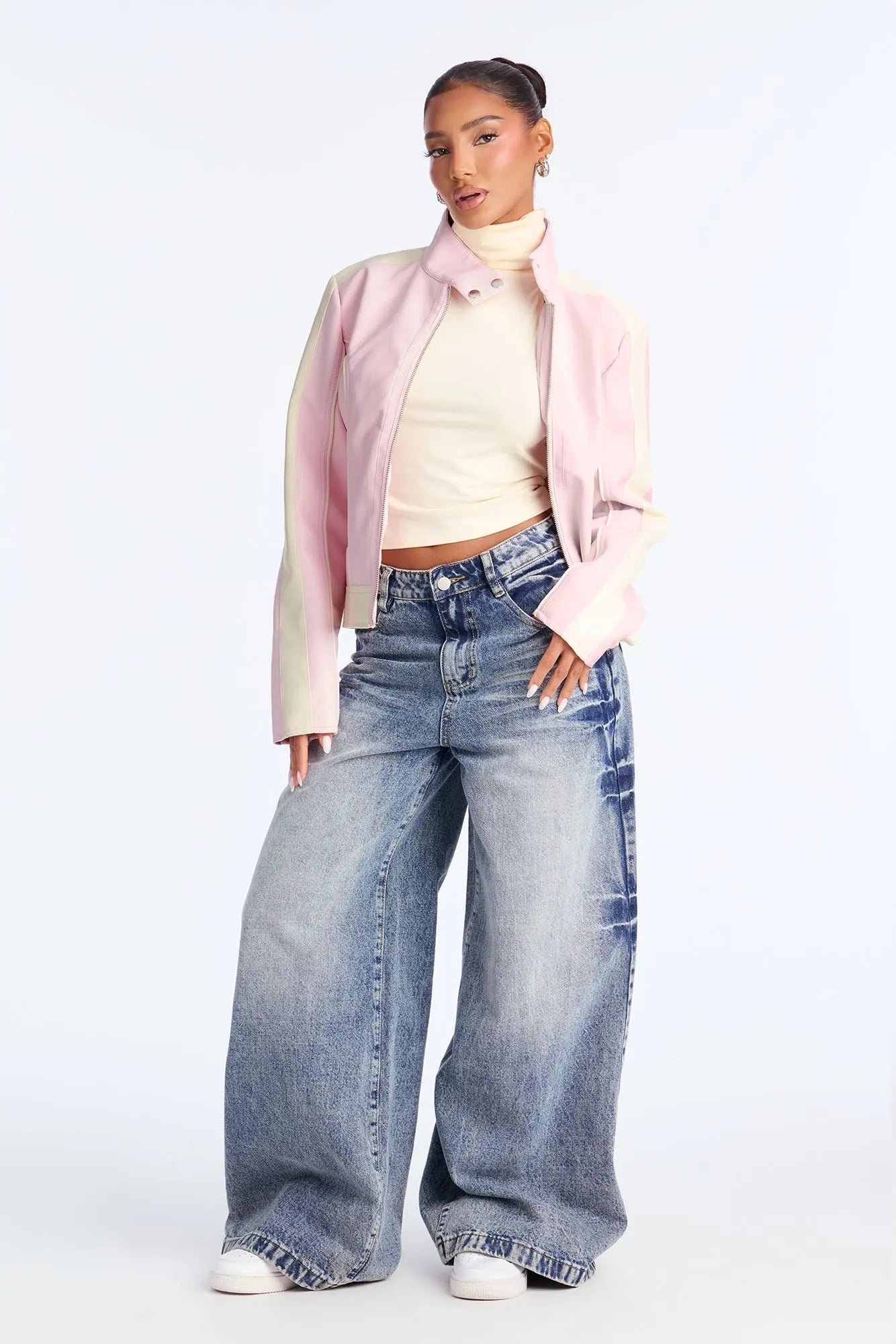 Makayla Faux Leather Moto Jacket - Pink/combo 
