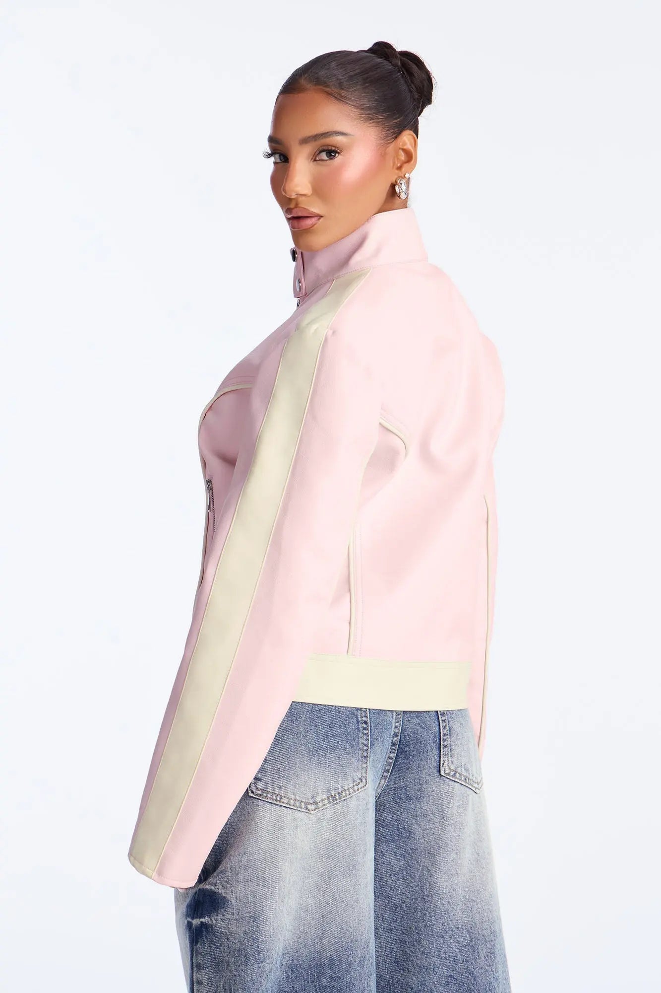 Makayla Faux Leather Moto Jacket - Pink/combo 