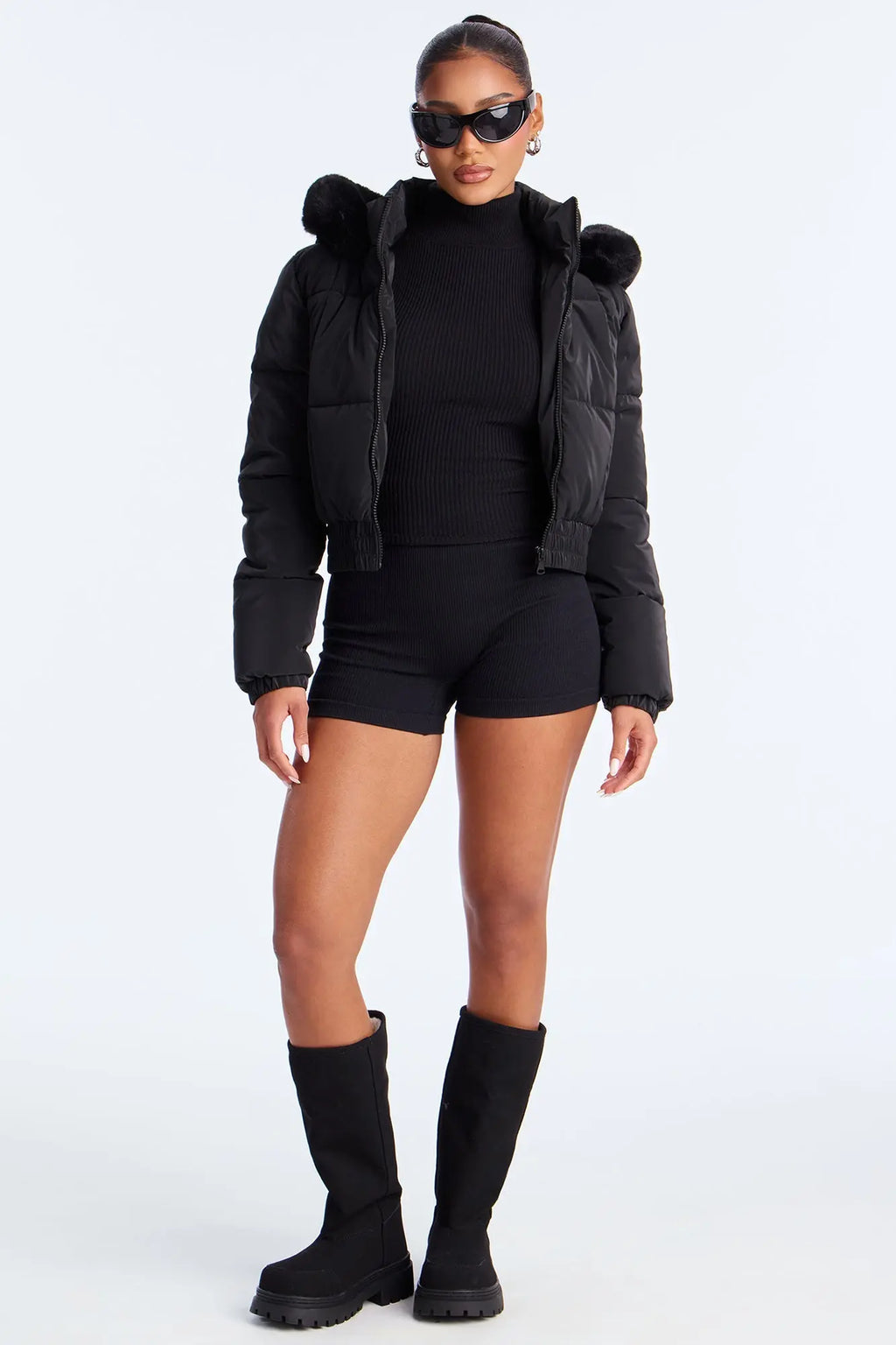 Urban Pulse Fur Hood Puffer Jacket - Black 