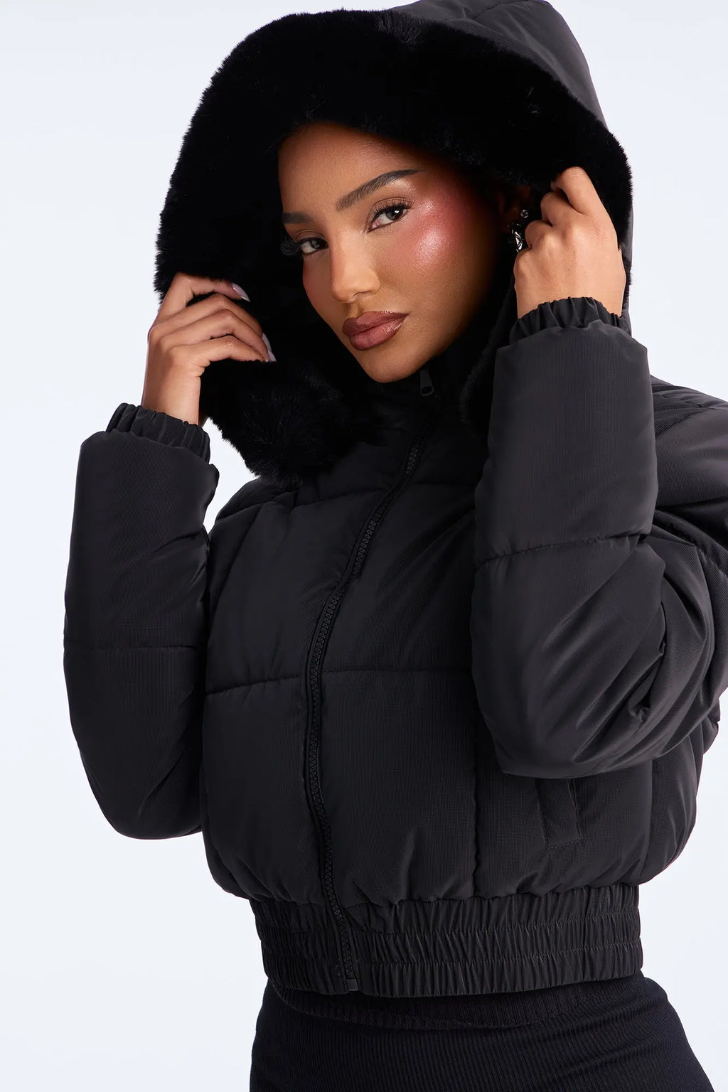 Urban Pulse Fur Hood Puffer Jacket - Black 