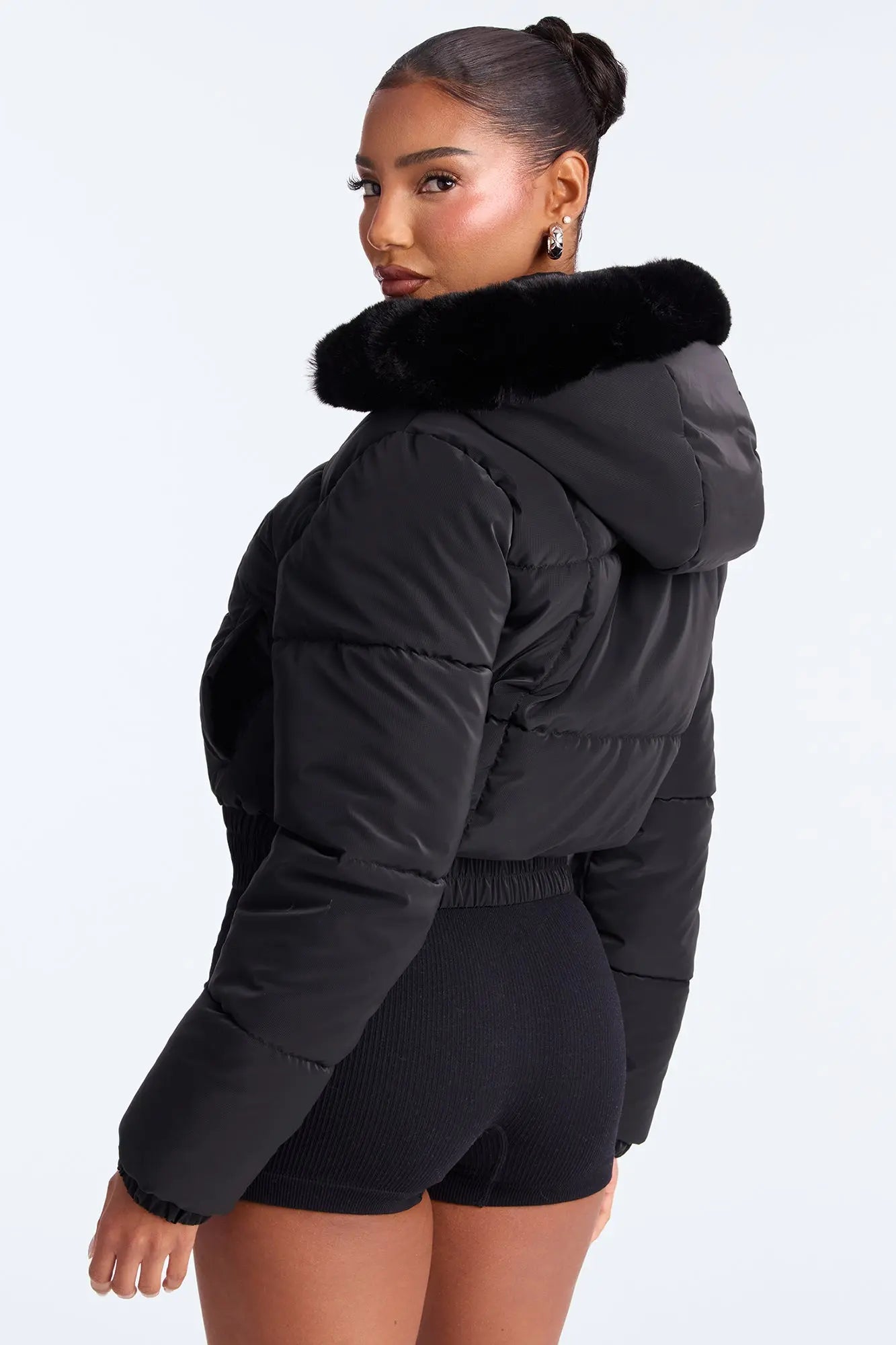 Urban Pulse Fur Hood Puffer Jacket - Black 