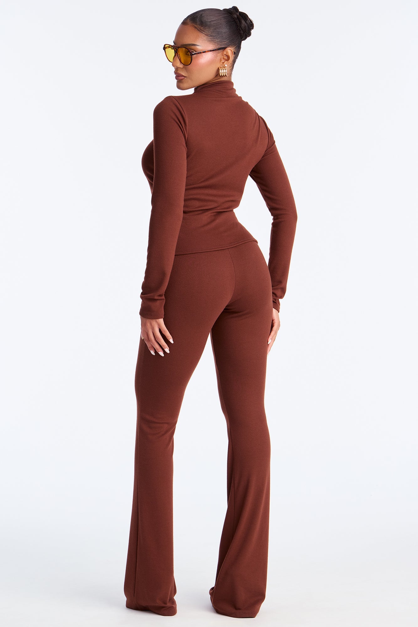 So Sexy Mockneck Flare Leg Pant Set - Brown
