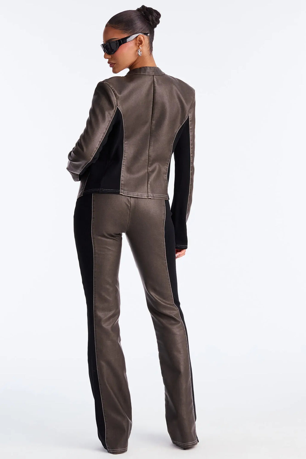 On Speed Dial Faux Leather Low Rise Pant Set - Charcoal 