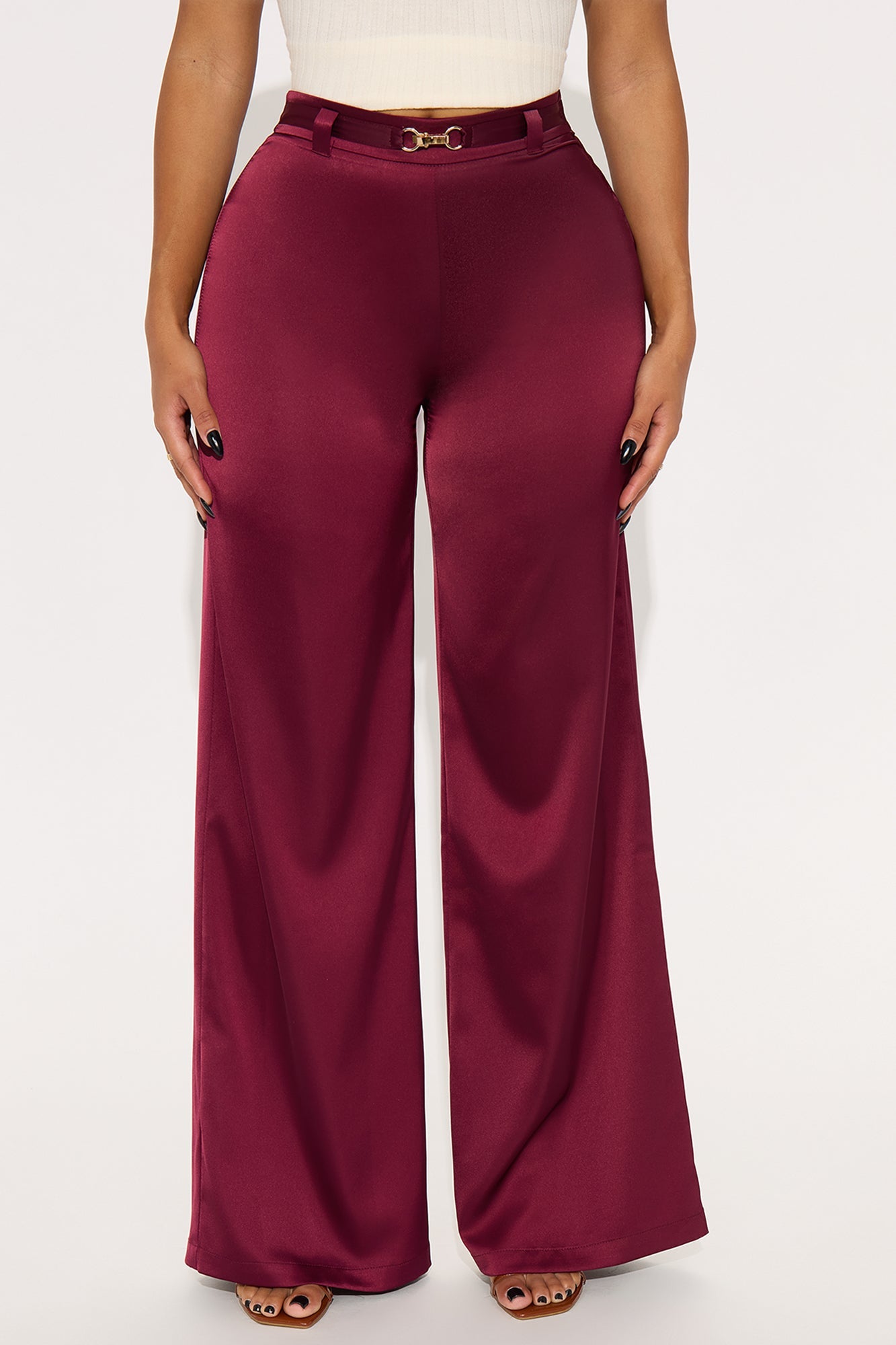 Can't Forget Me Satin High Rise Wide Leg Pant 33 - Burgundy