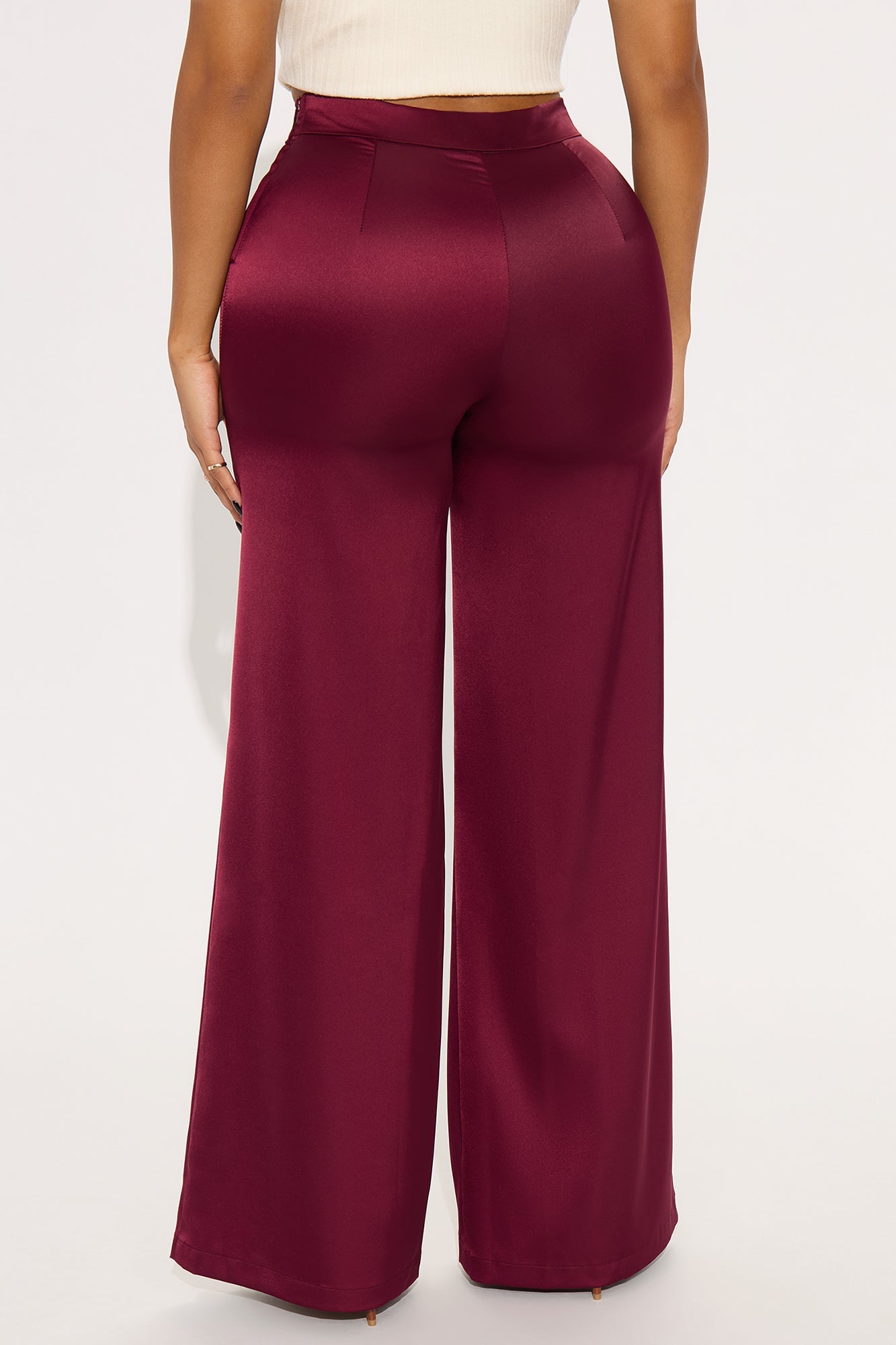 Can't Forget Me Satin High Rise Wide Leg Pant 33 - Burgundy