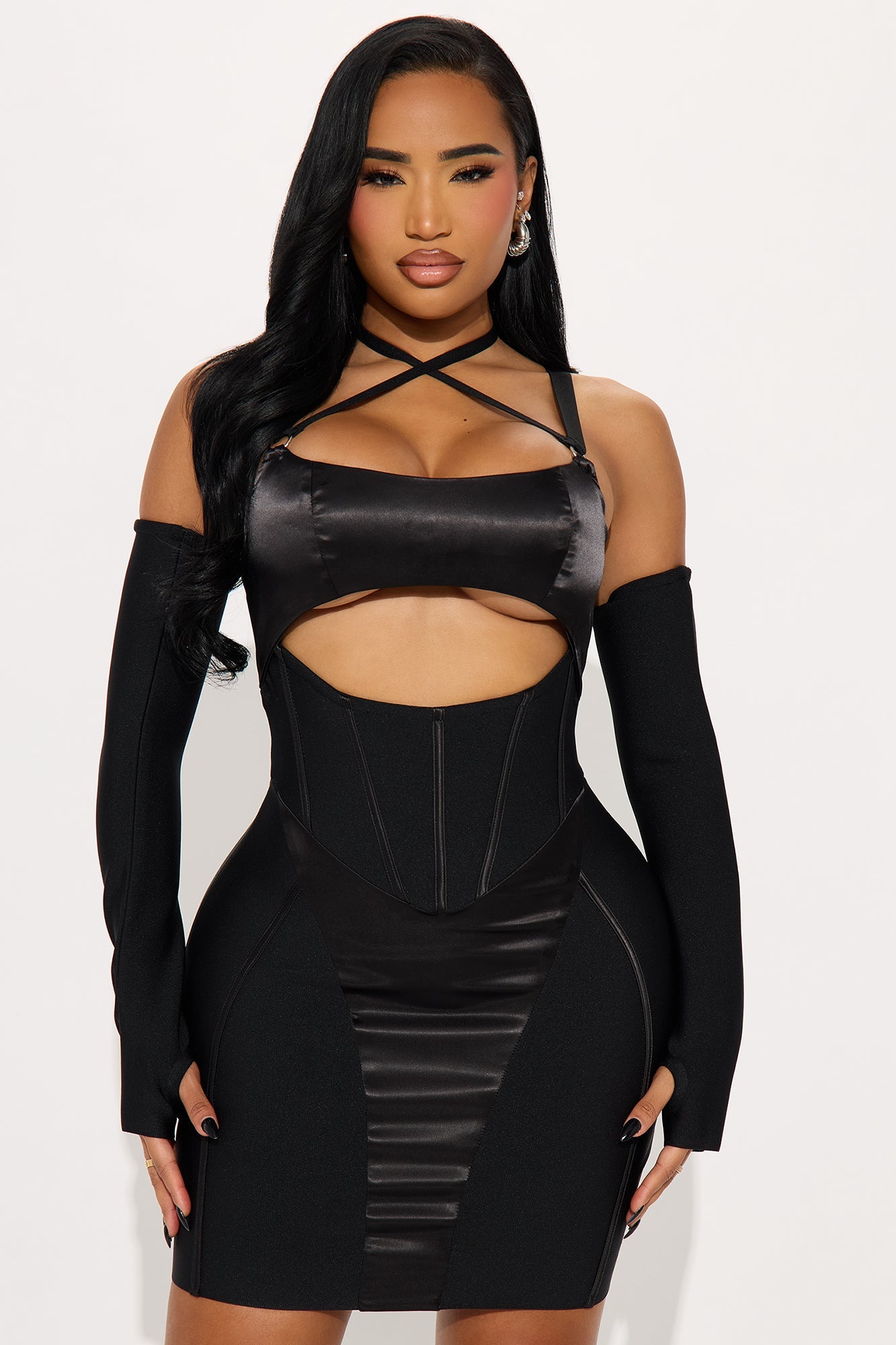 All Tied Up Cut Out Bandage Mini Dress - Black