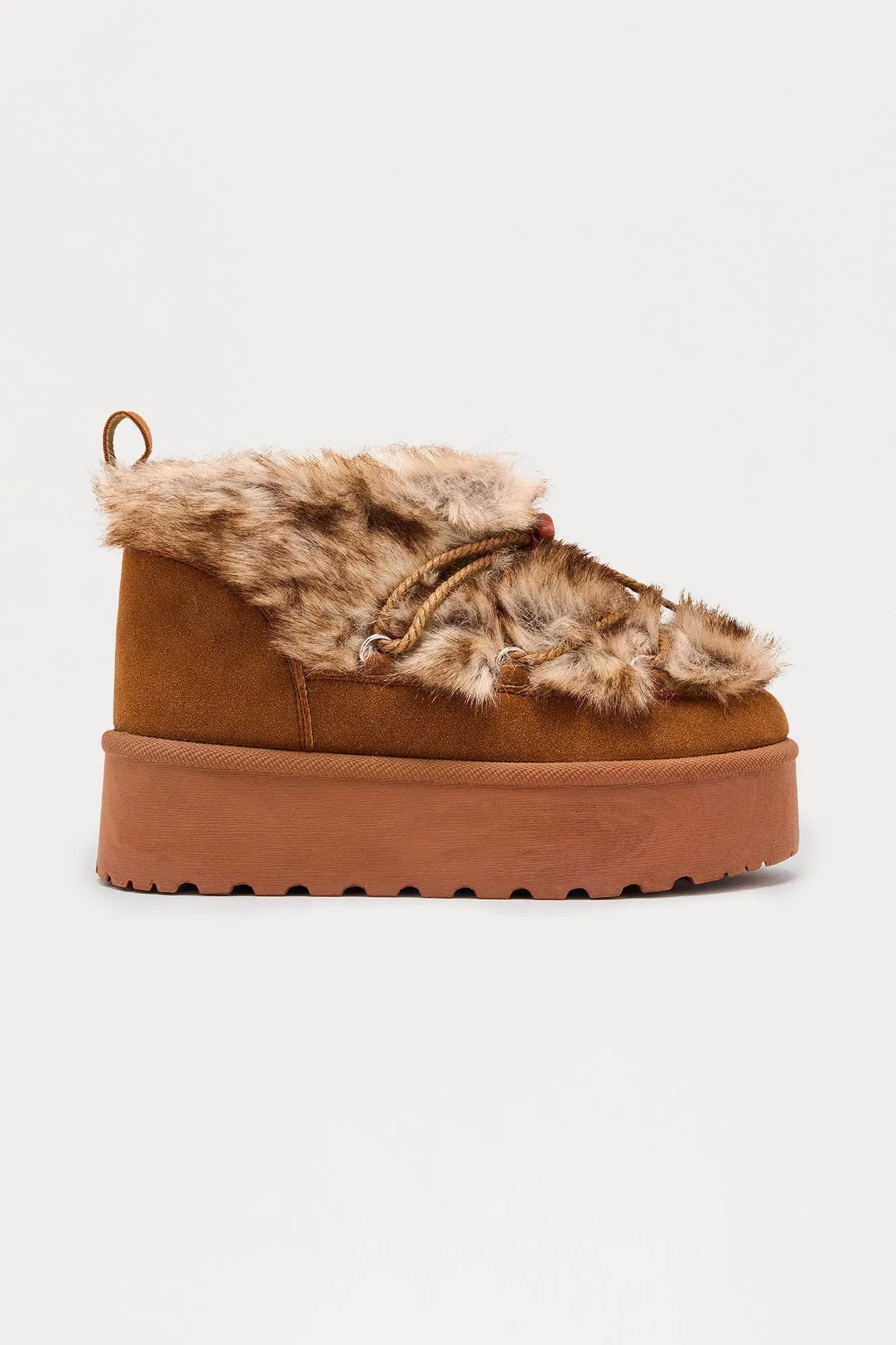 Frozen Faux Fur Platform Booties - Brown/combo 
