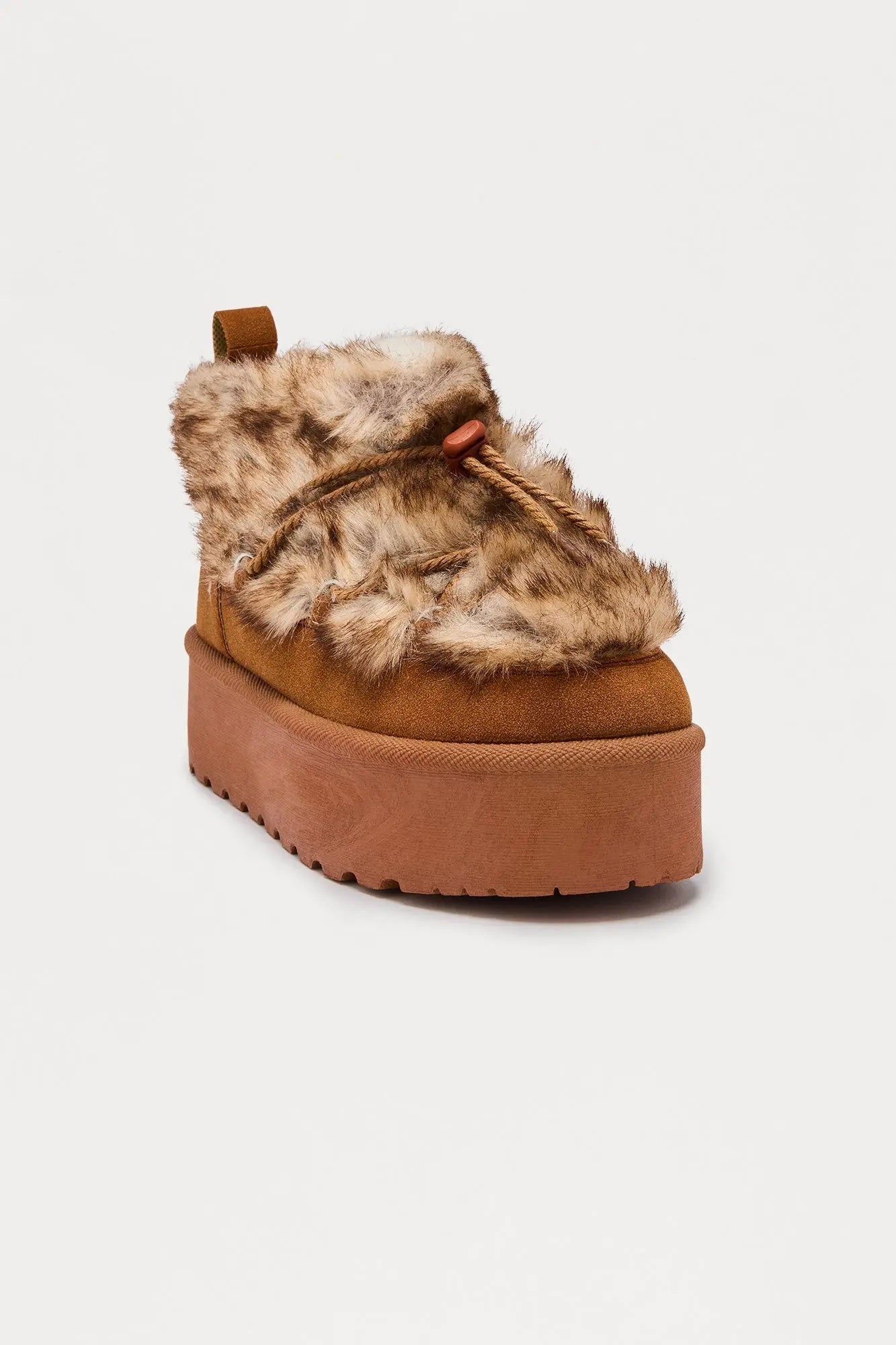 Frozen Faux Fur Platform Booties - Brown/combo 
