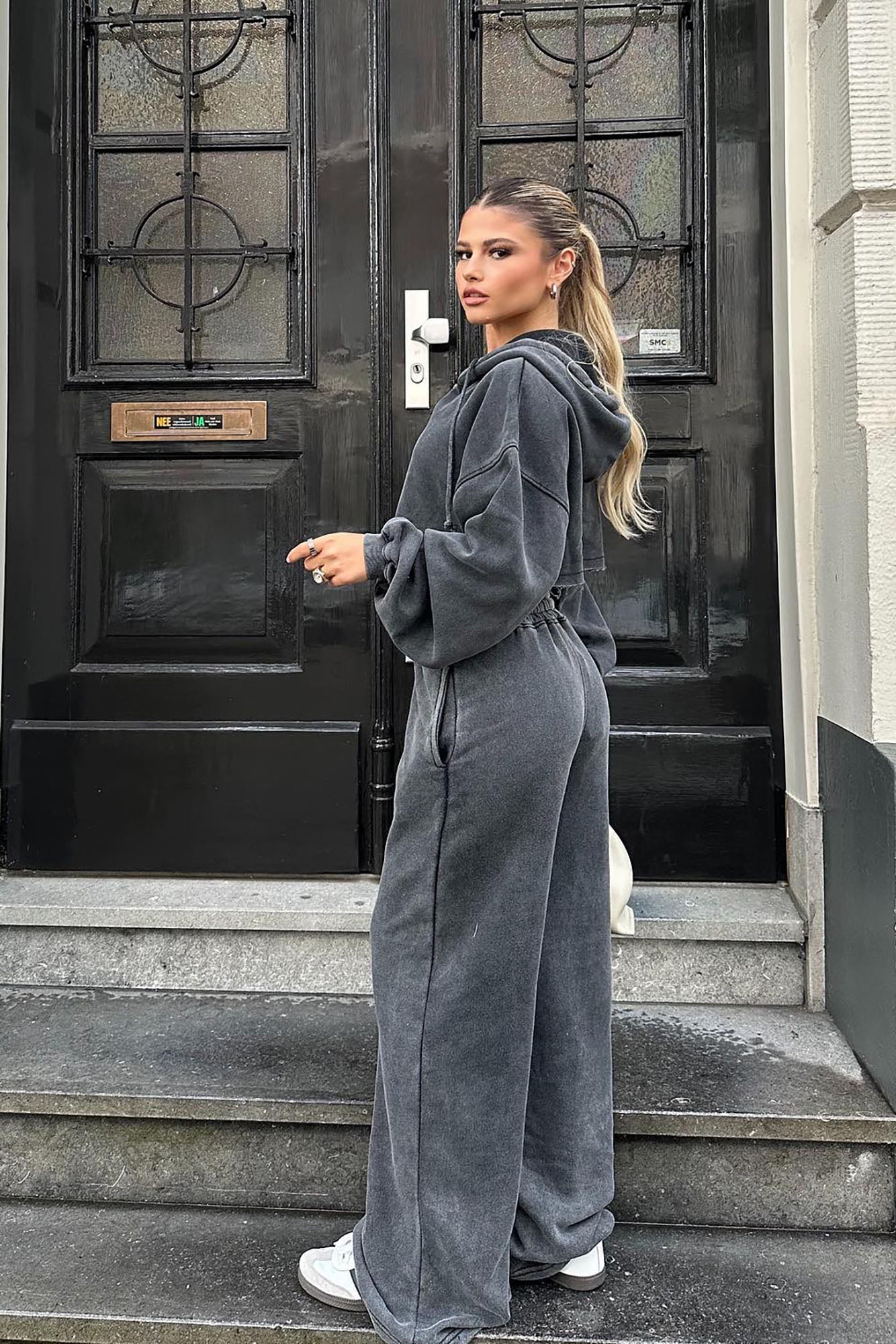 On The Go Fleece Pant Set - Charcoal