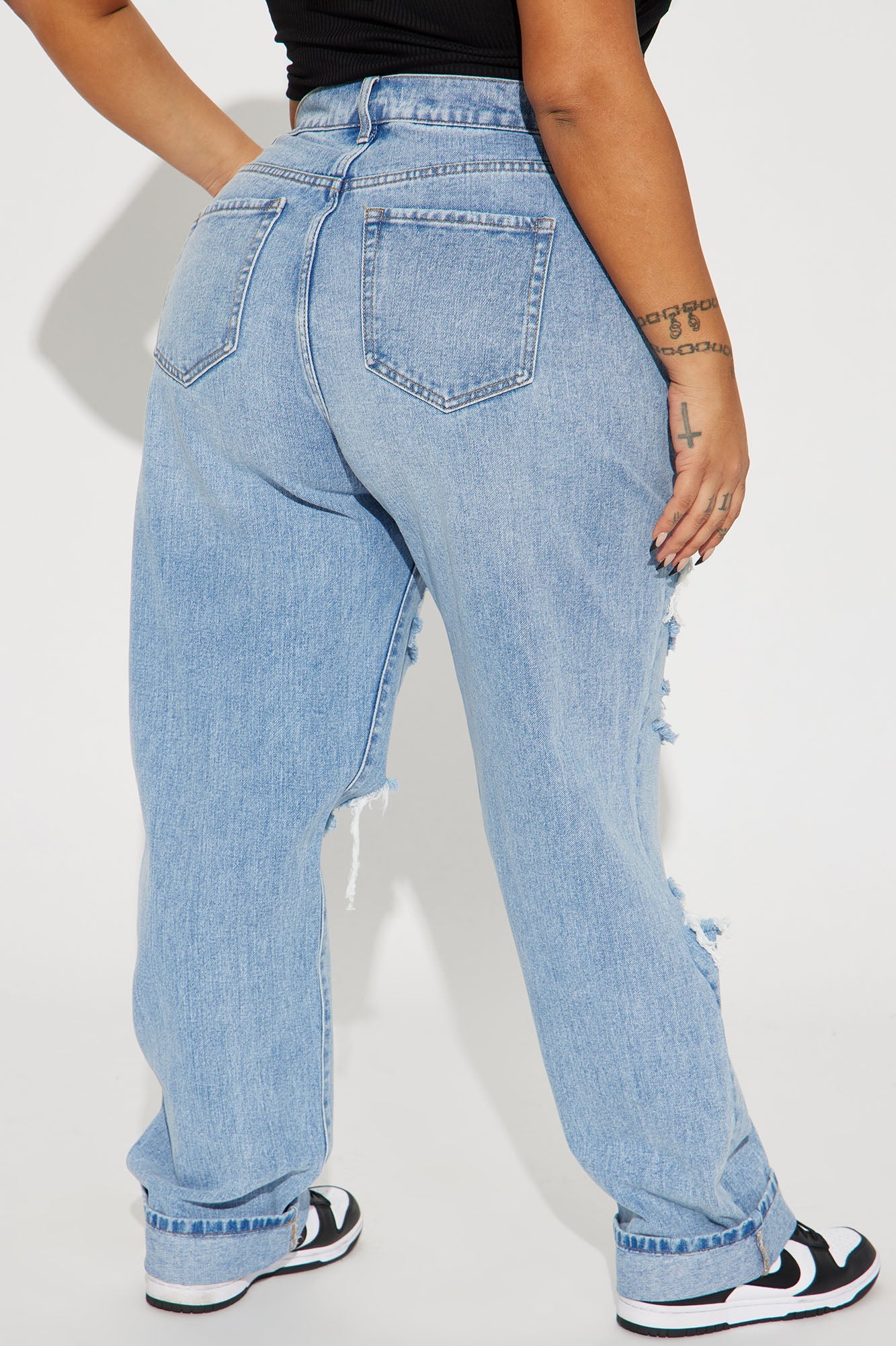 Seeking Thrills Shredded Straight Leg Jeans - Medium Wash