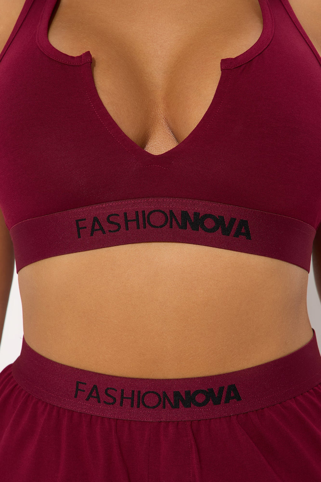 FN Mood Racerback Bralette And Loose Boxer 2 Piece Cotton Set - Wine