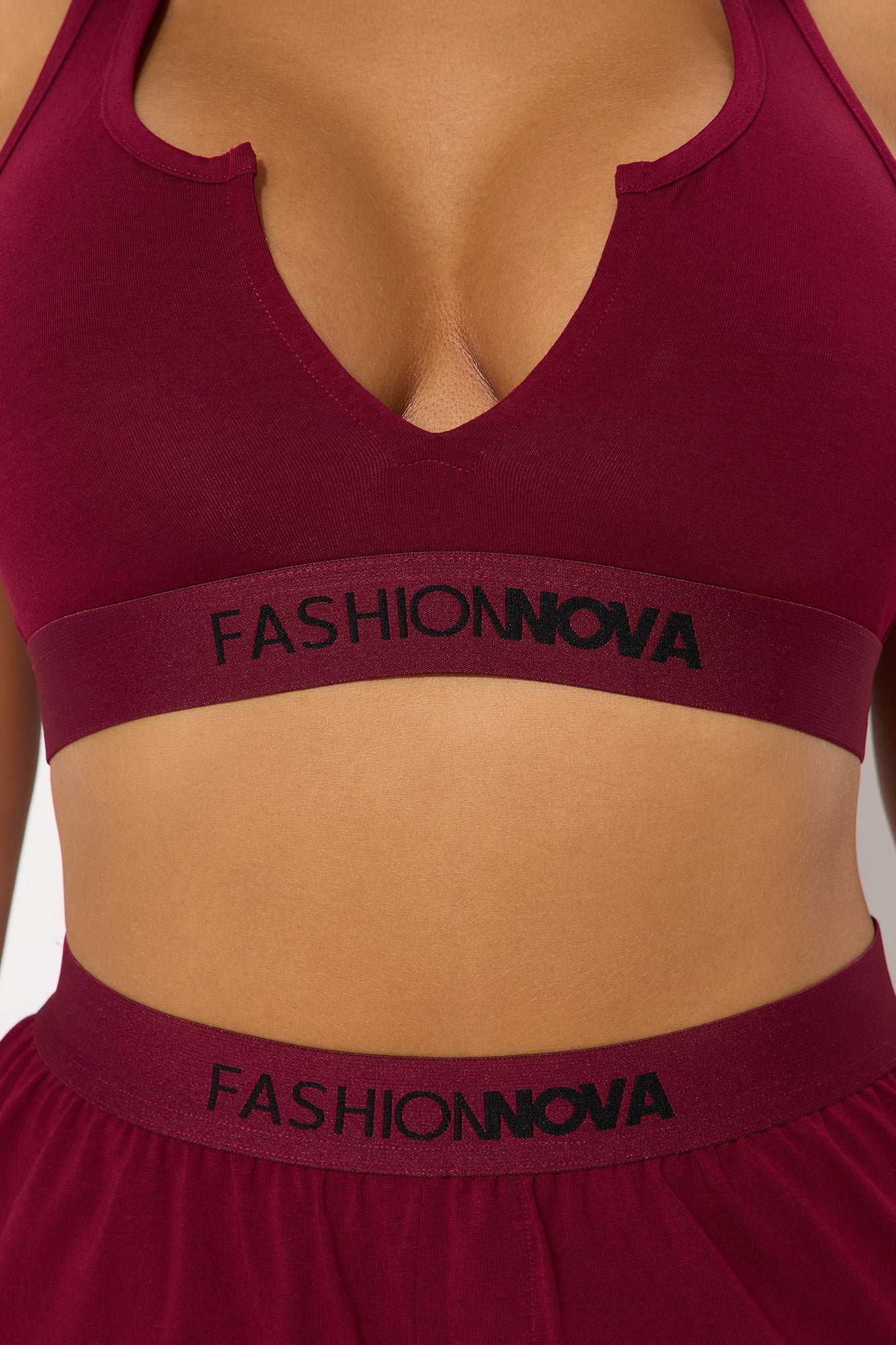FN Mood Racerback Bralette And Loose Boxer 2 Piece Cotton Set - Wine