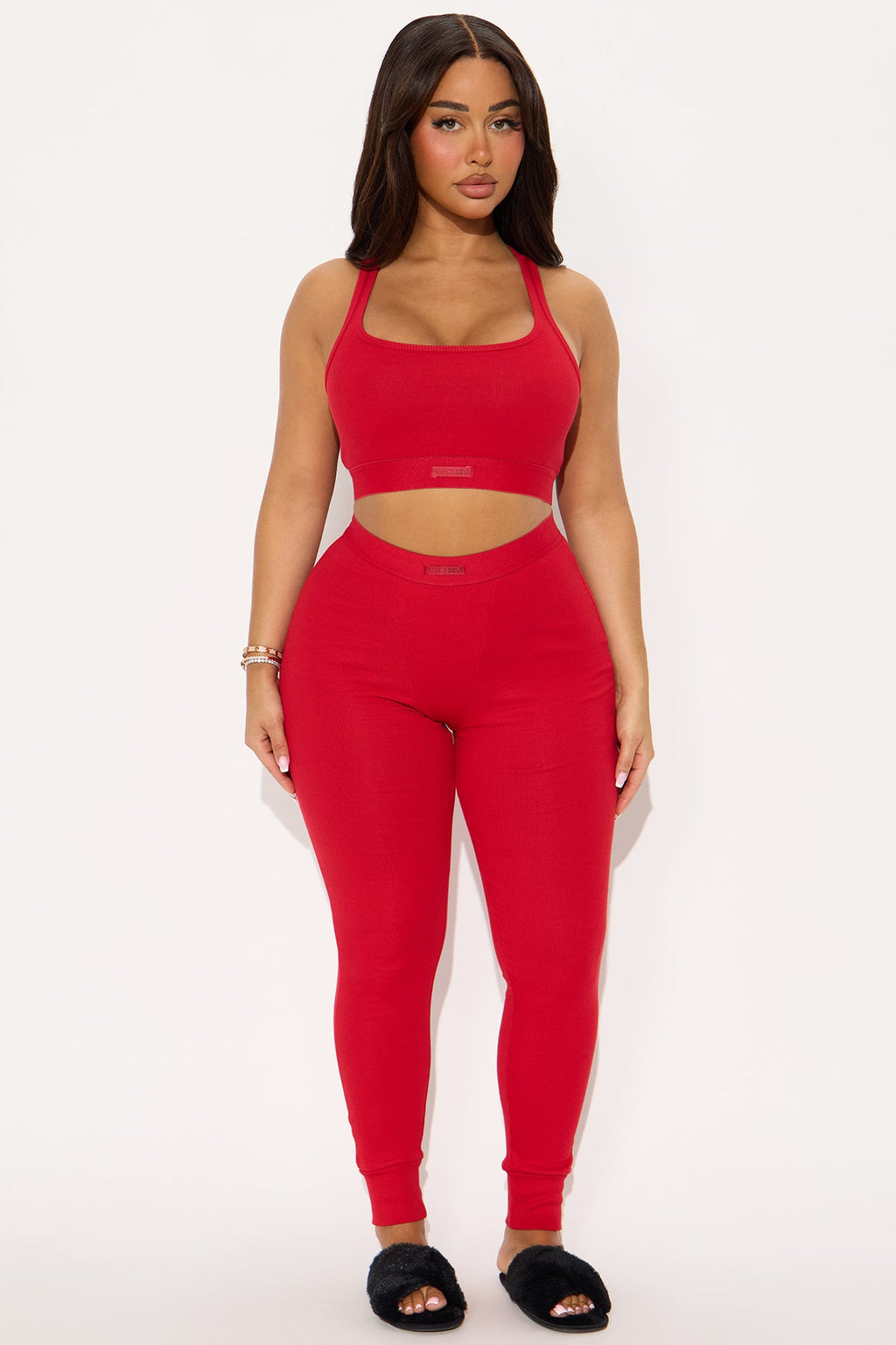 FN Mood Racerback Bra And Legging 2 Piece Cotton Set - Red