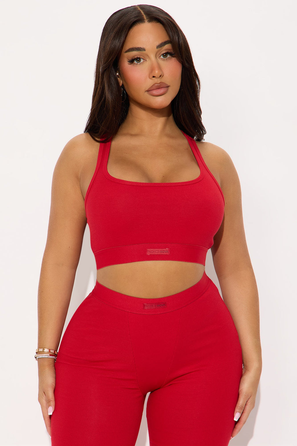 FN Mood Racerback Bra And Legging 2 Piece Cotton Set - Red