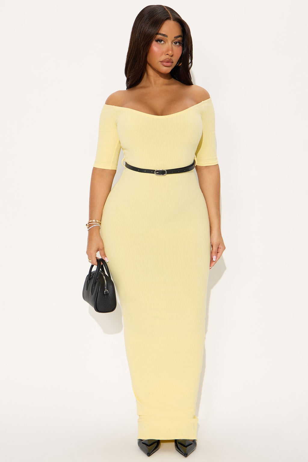 Channing Snatched Belted Maxi Dress - Butter Yellow