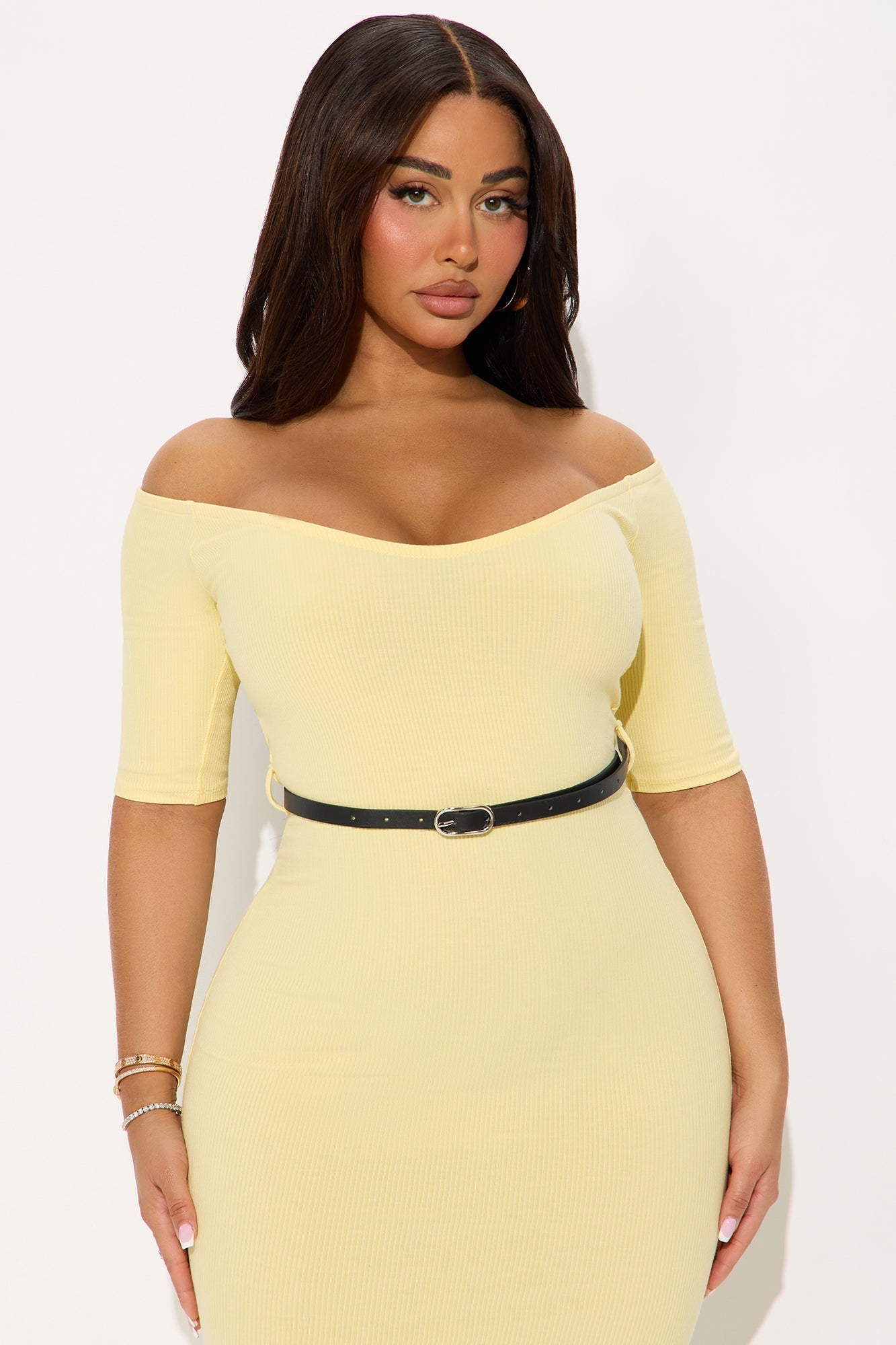 Channing Snatched Belted Maxi Dress - Butter Yellow