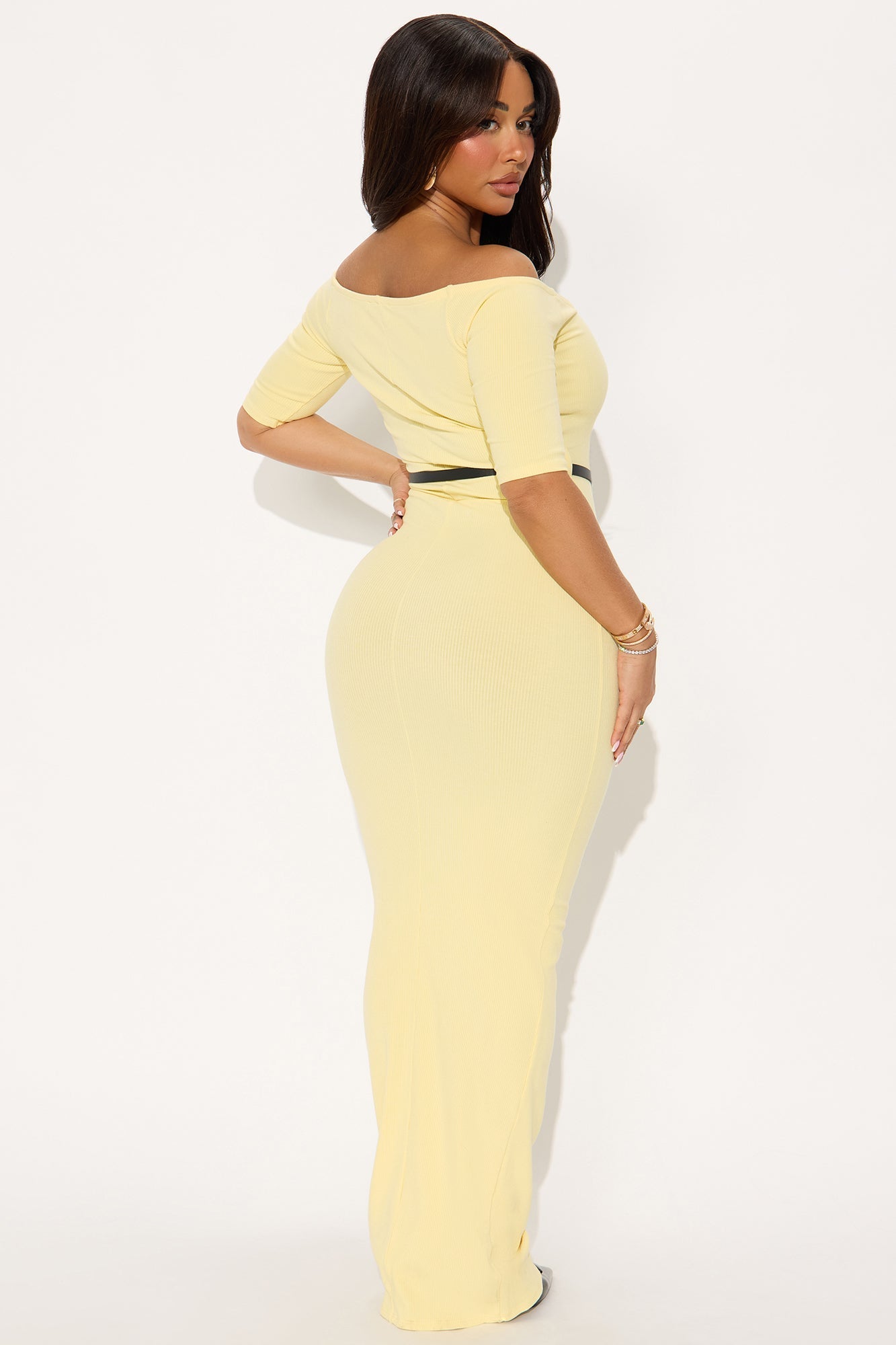 Channing Snatched Belted Maxi Dress - Butter Yellow