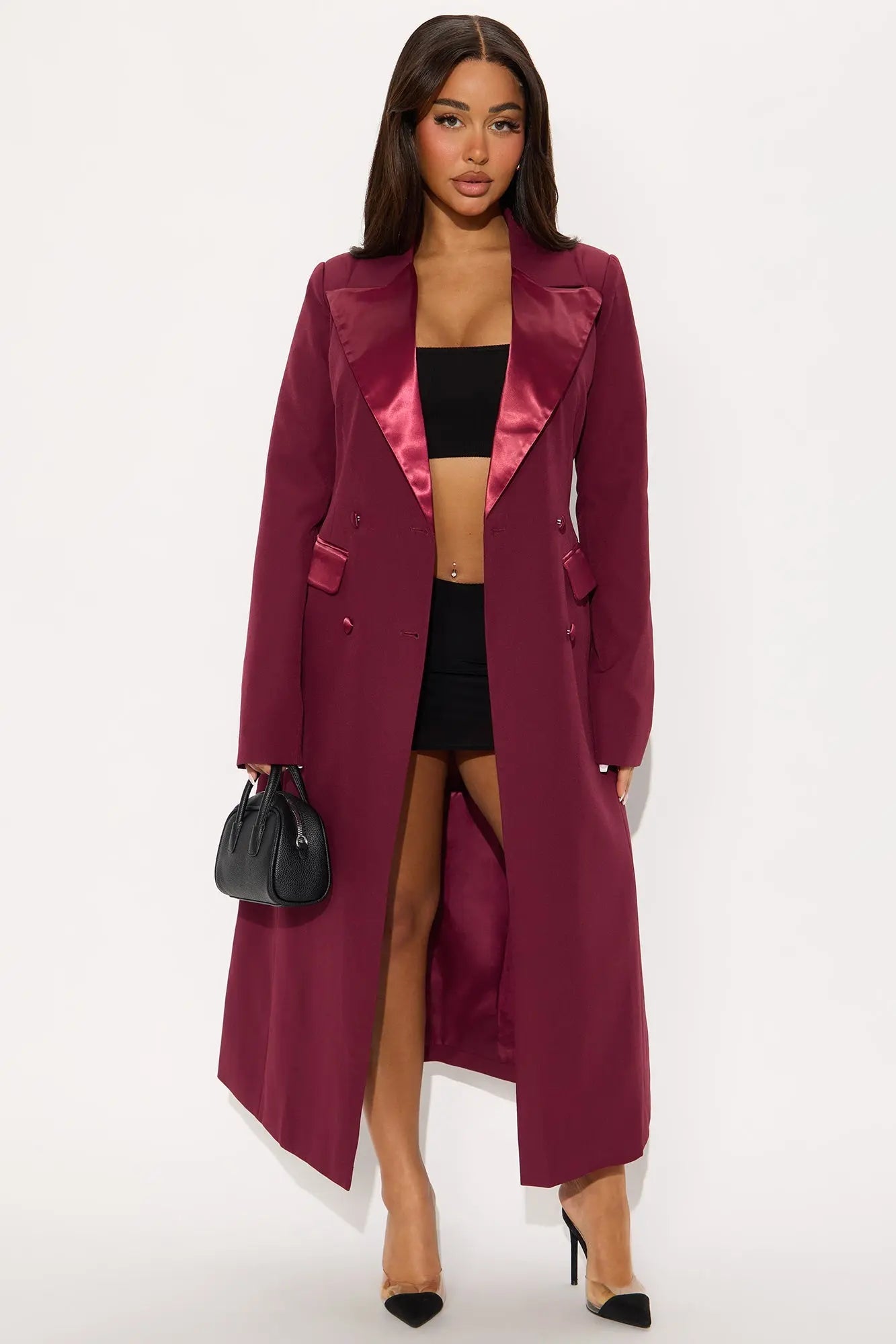Midnight Dapper Long Coat - Burgundy 