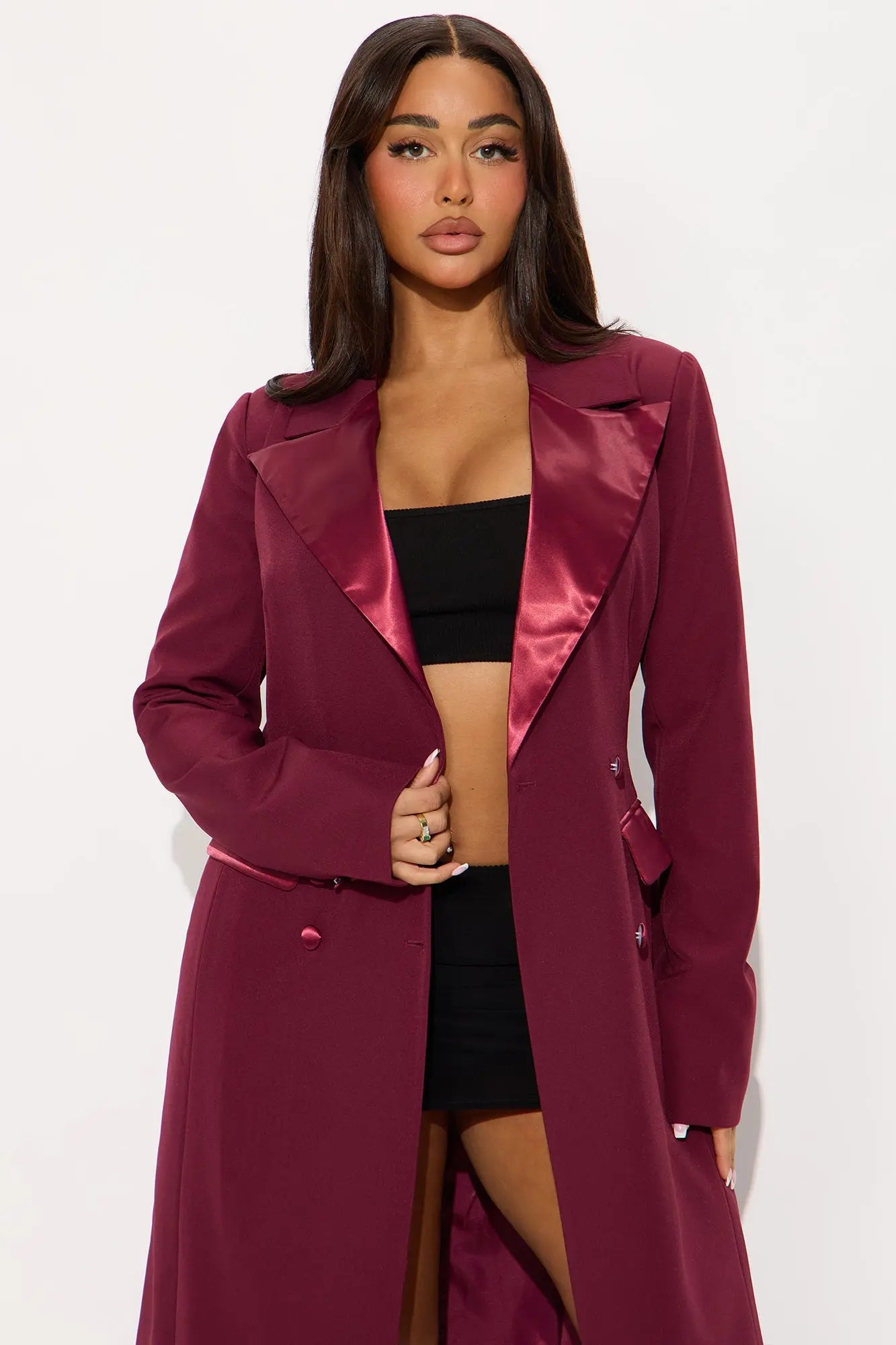 Midnight Dapper Long Coat - Burgundy 