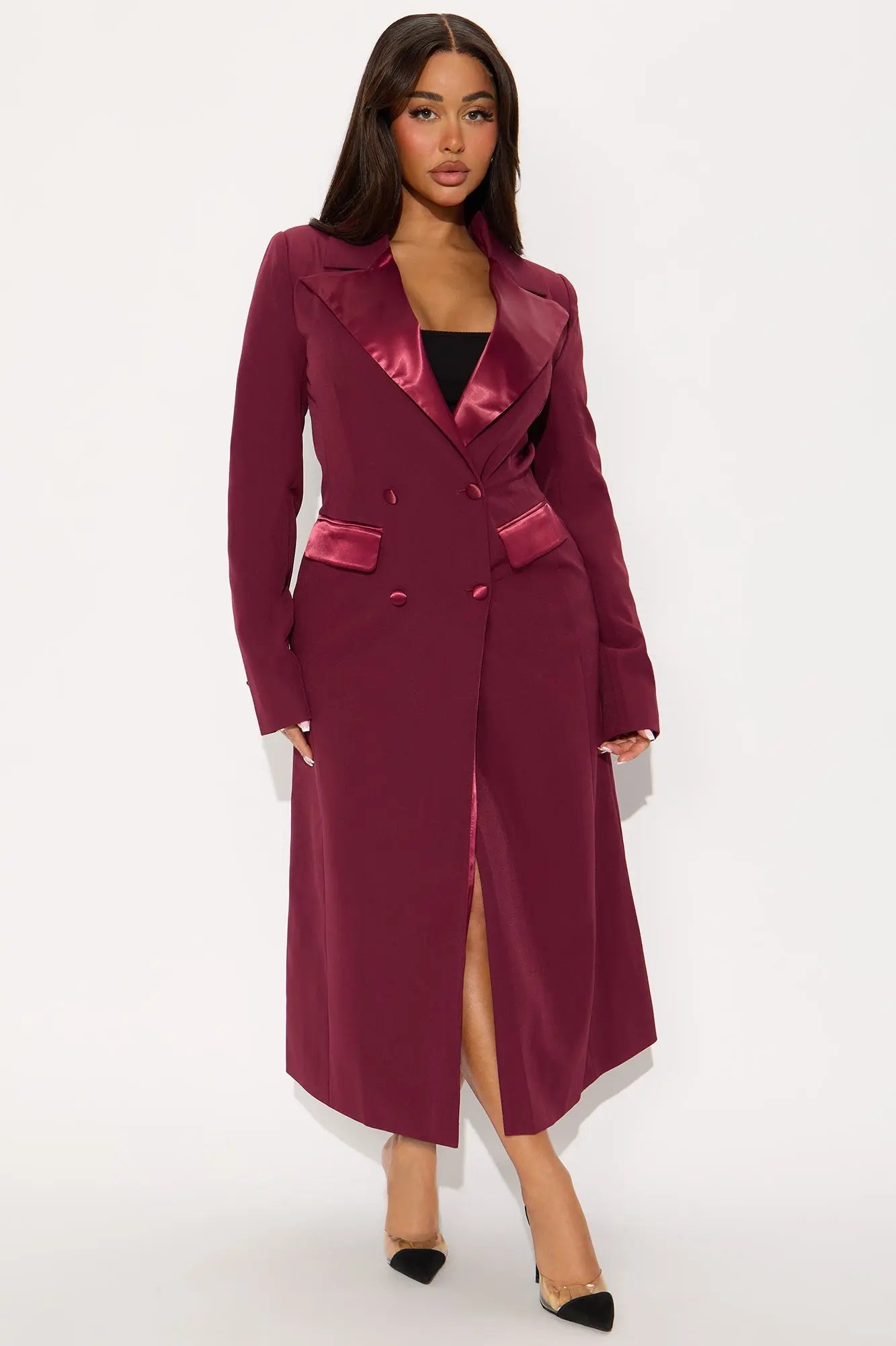 Midnight Dapper Long Coat - Burgundy 
