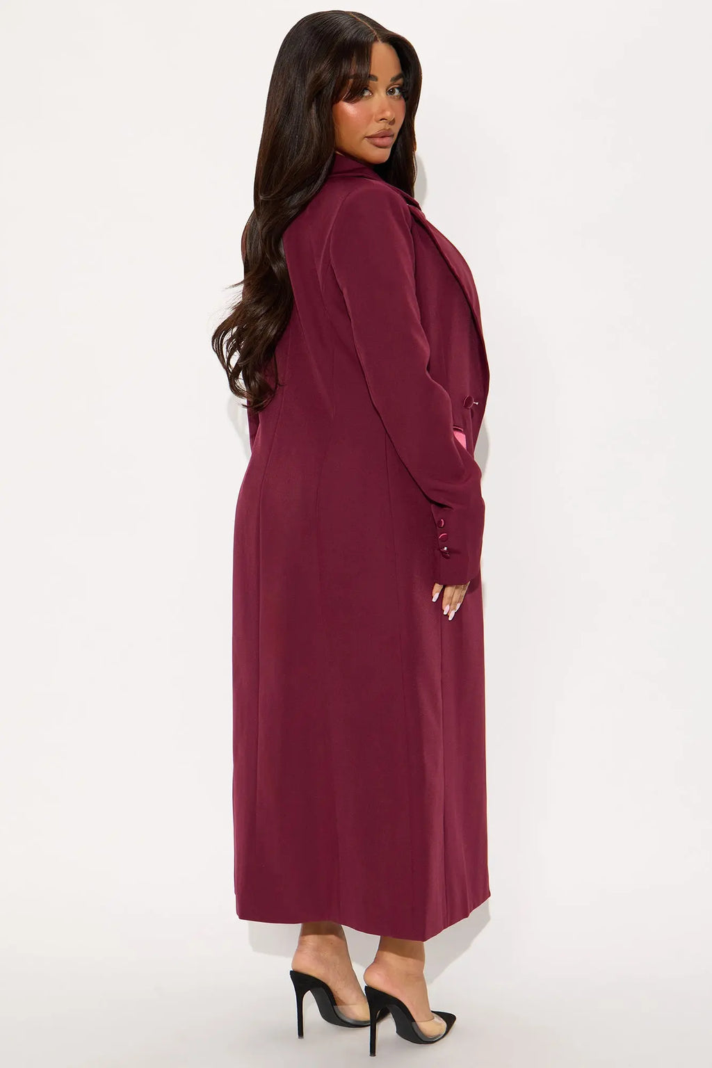Midnight Dapper Long Coat - Burgundy 
