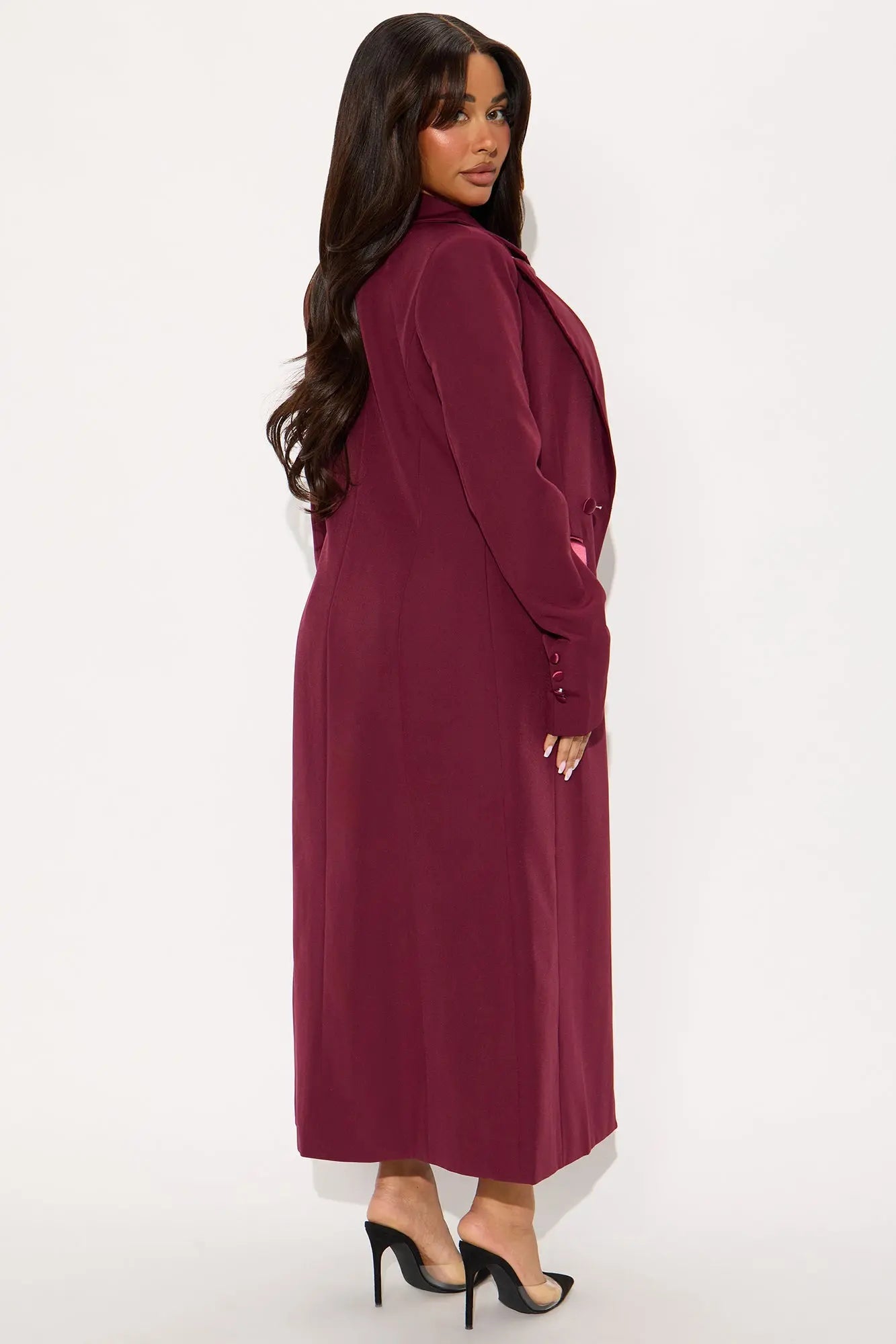 Midnight Dapper Long Coat - Burgundy 