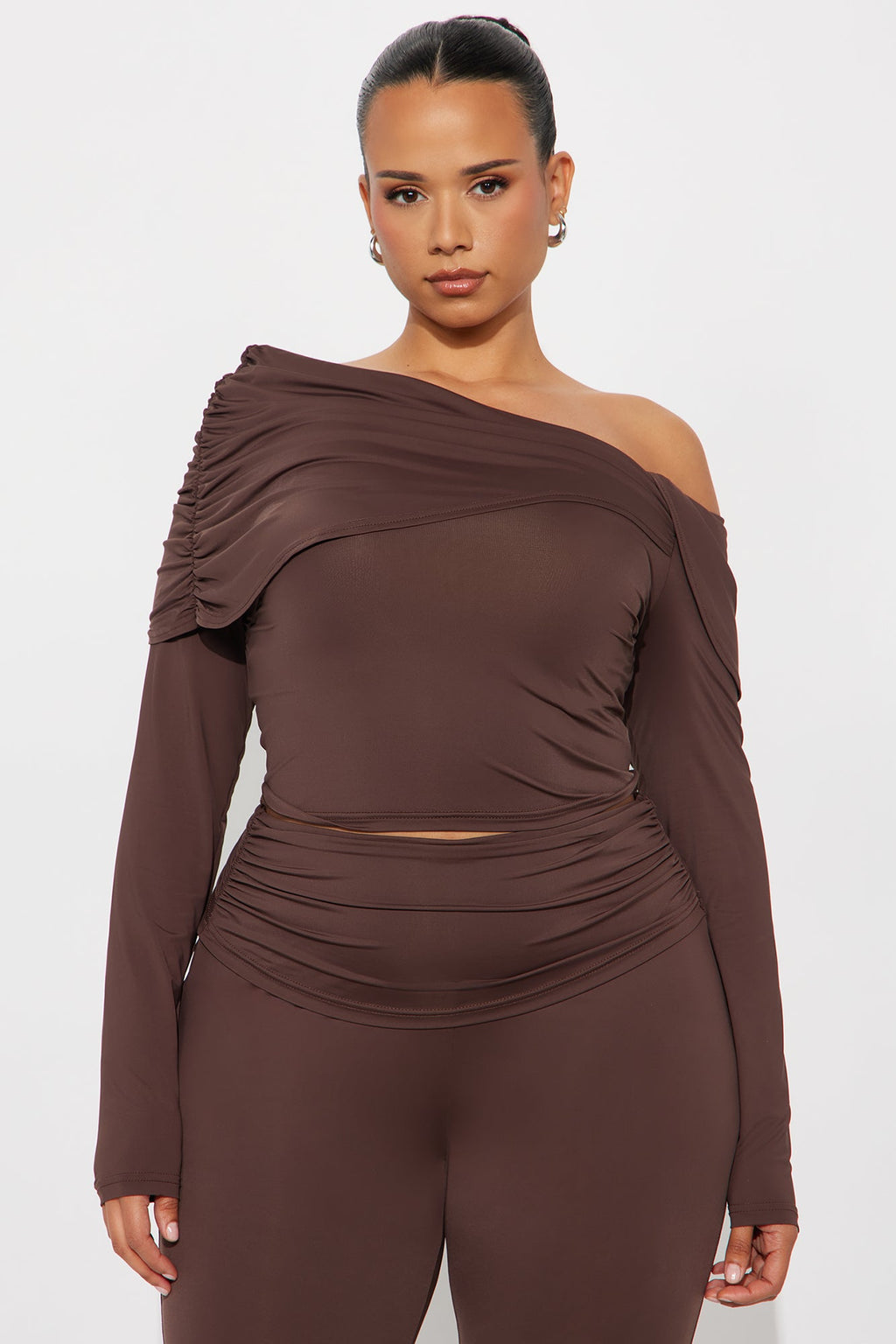 Athena Off Shoulder Pant Set - Chocolate 