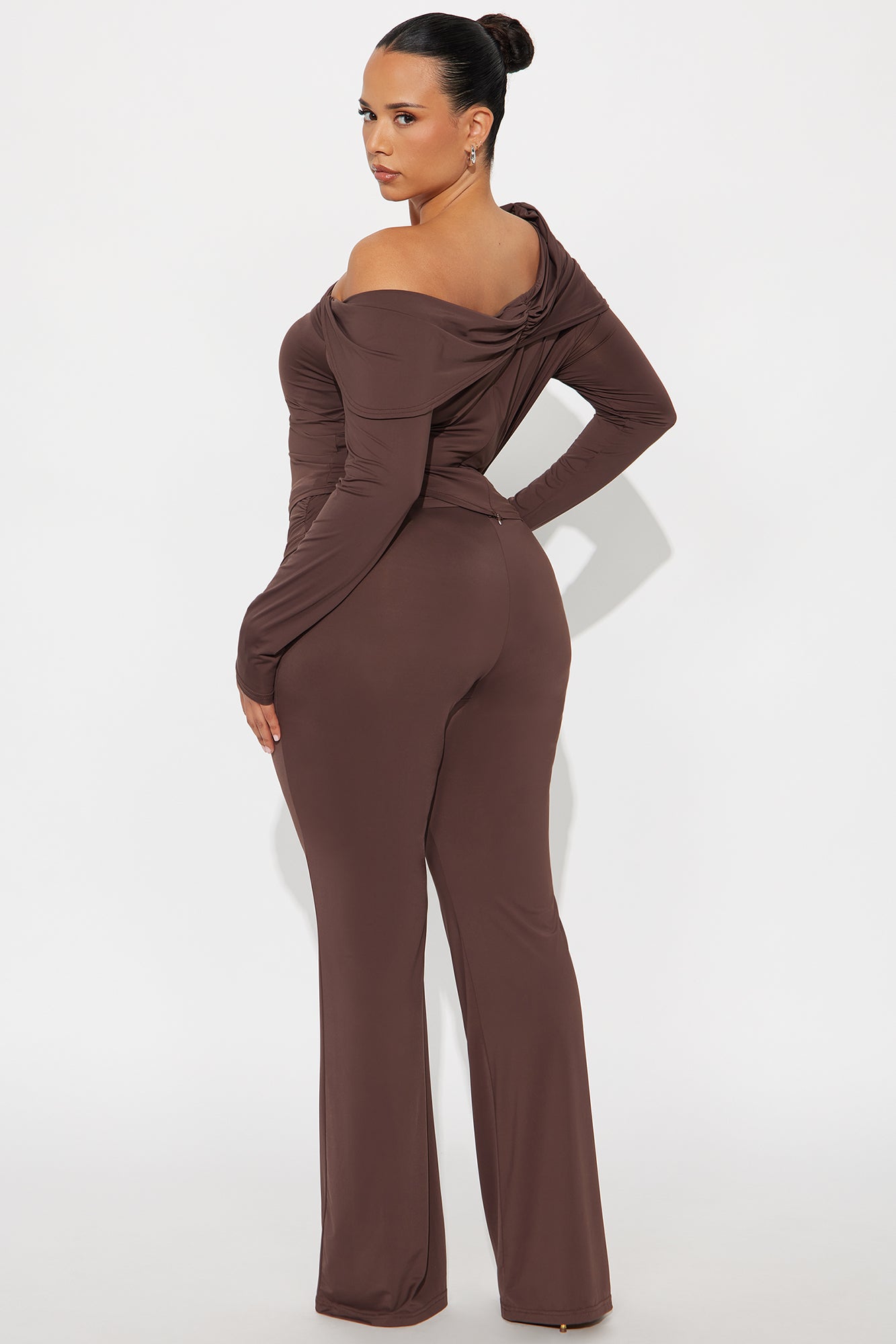 Athena Off Shoulder Pant Set - Chocolate 