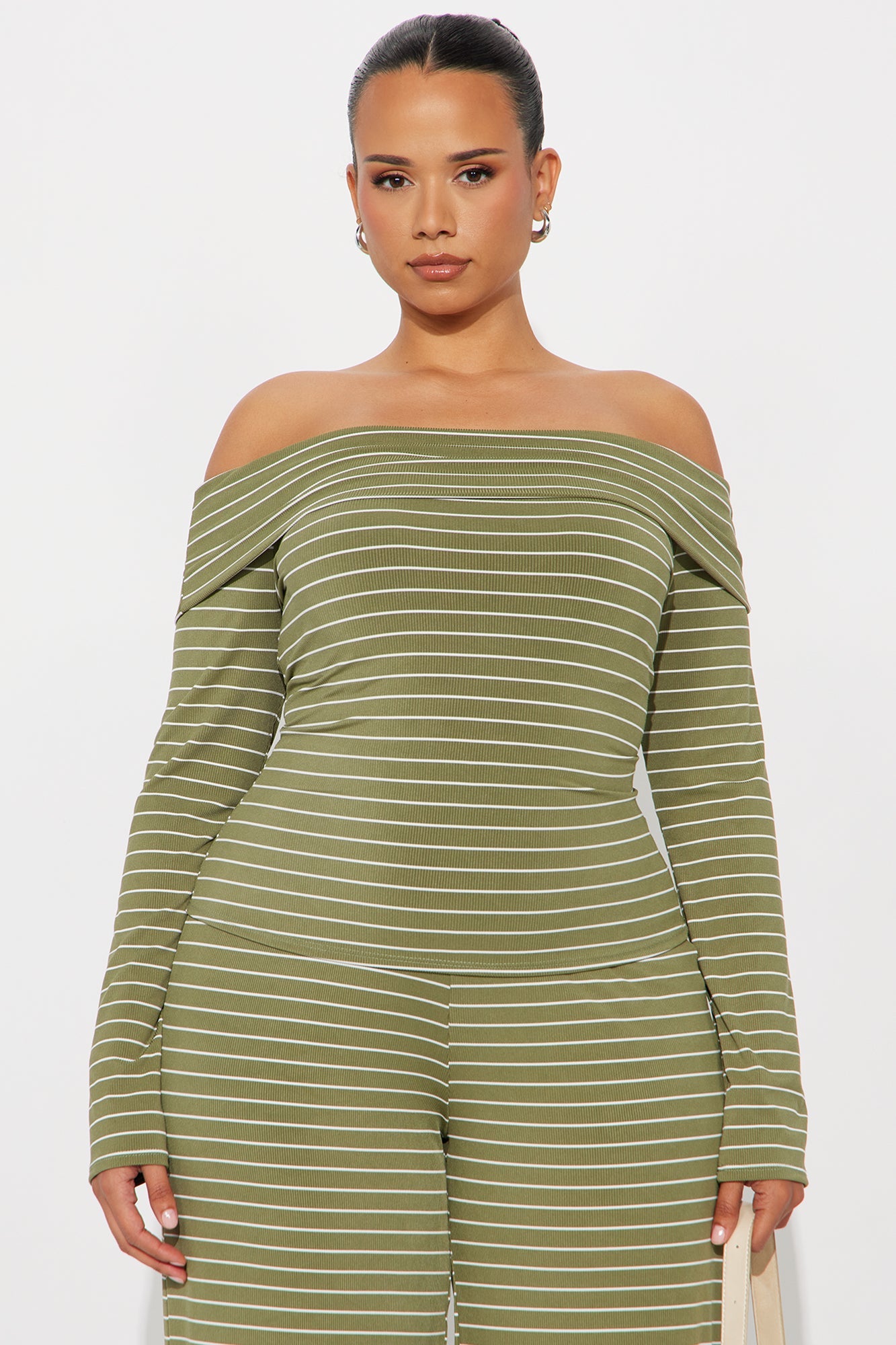Esme Off Shoulder Long Sleeve Pant Set - Olive