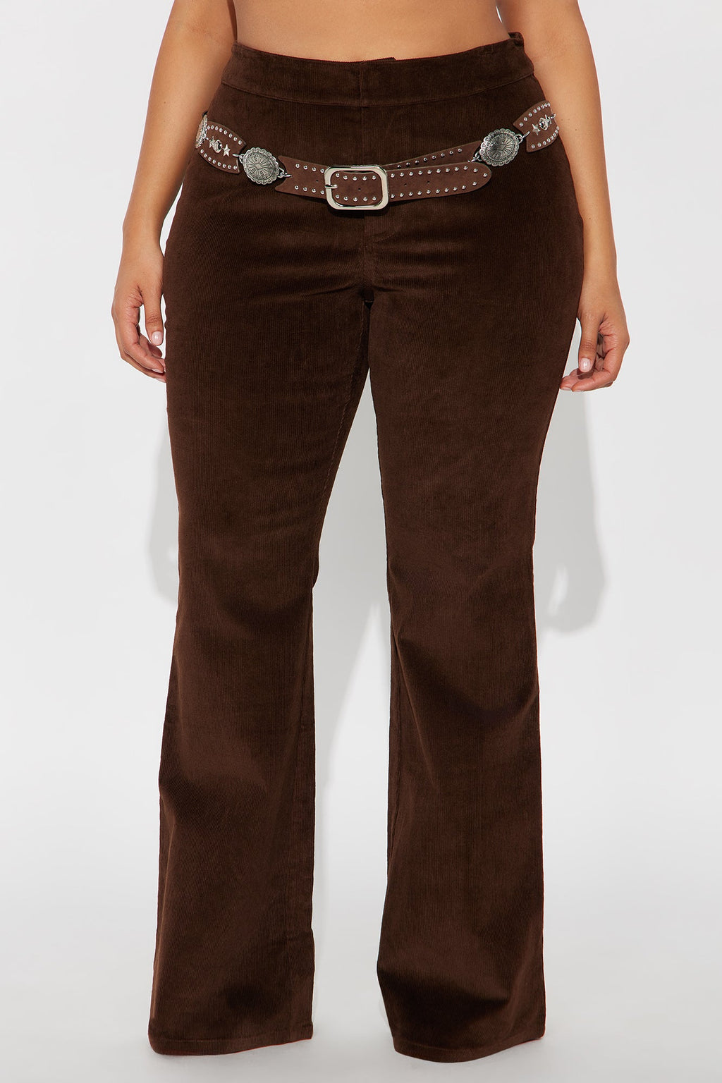 Ridin' Round Mid Rise Belted Corduroy Flare Pant 34 - Chocolate 