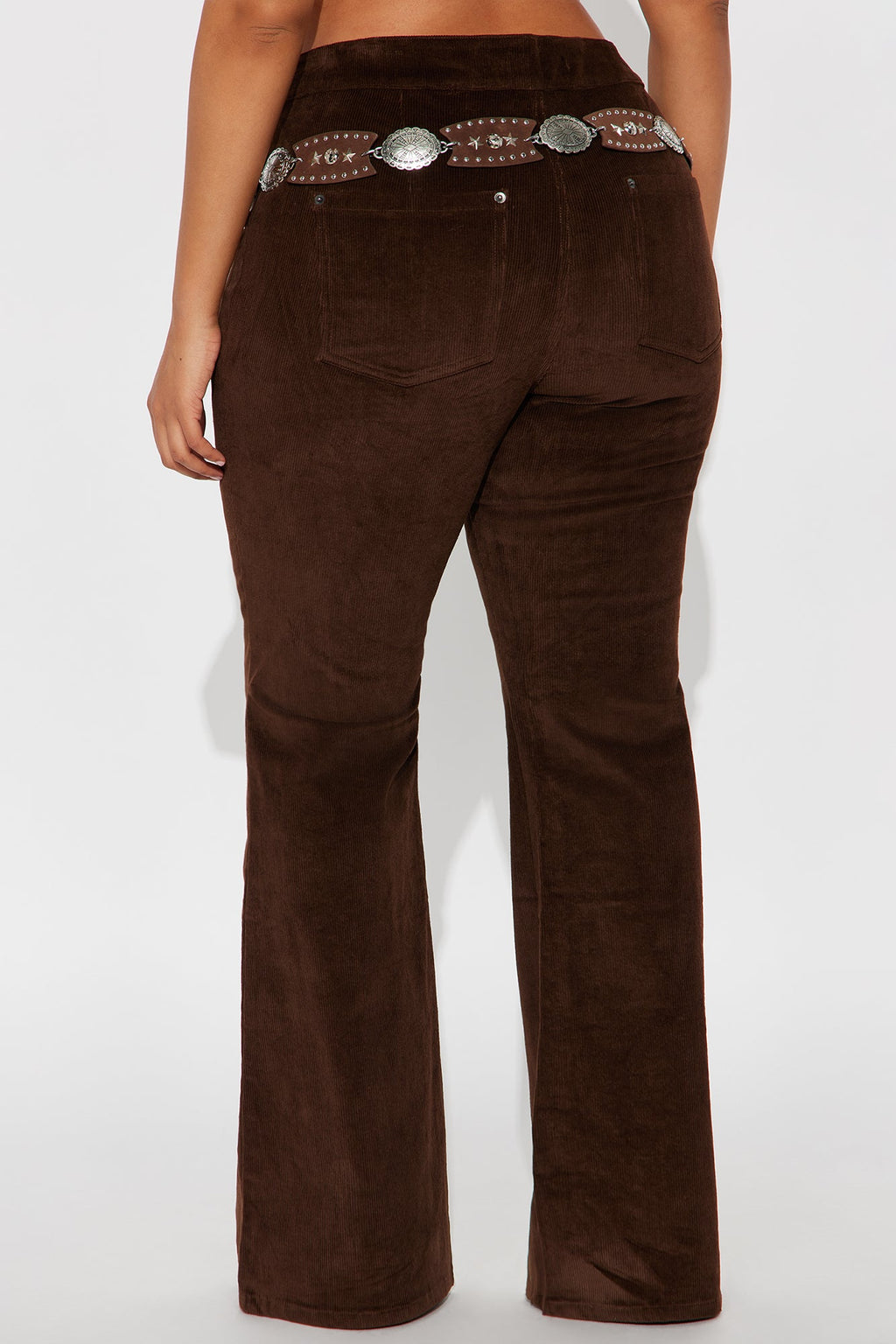 Ridin' Round Mid Rise Belted Corduroy Flare Pant 34 - Chocolate 