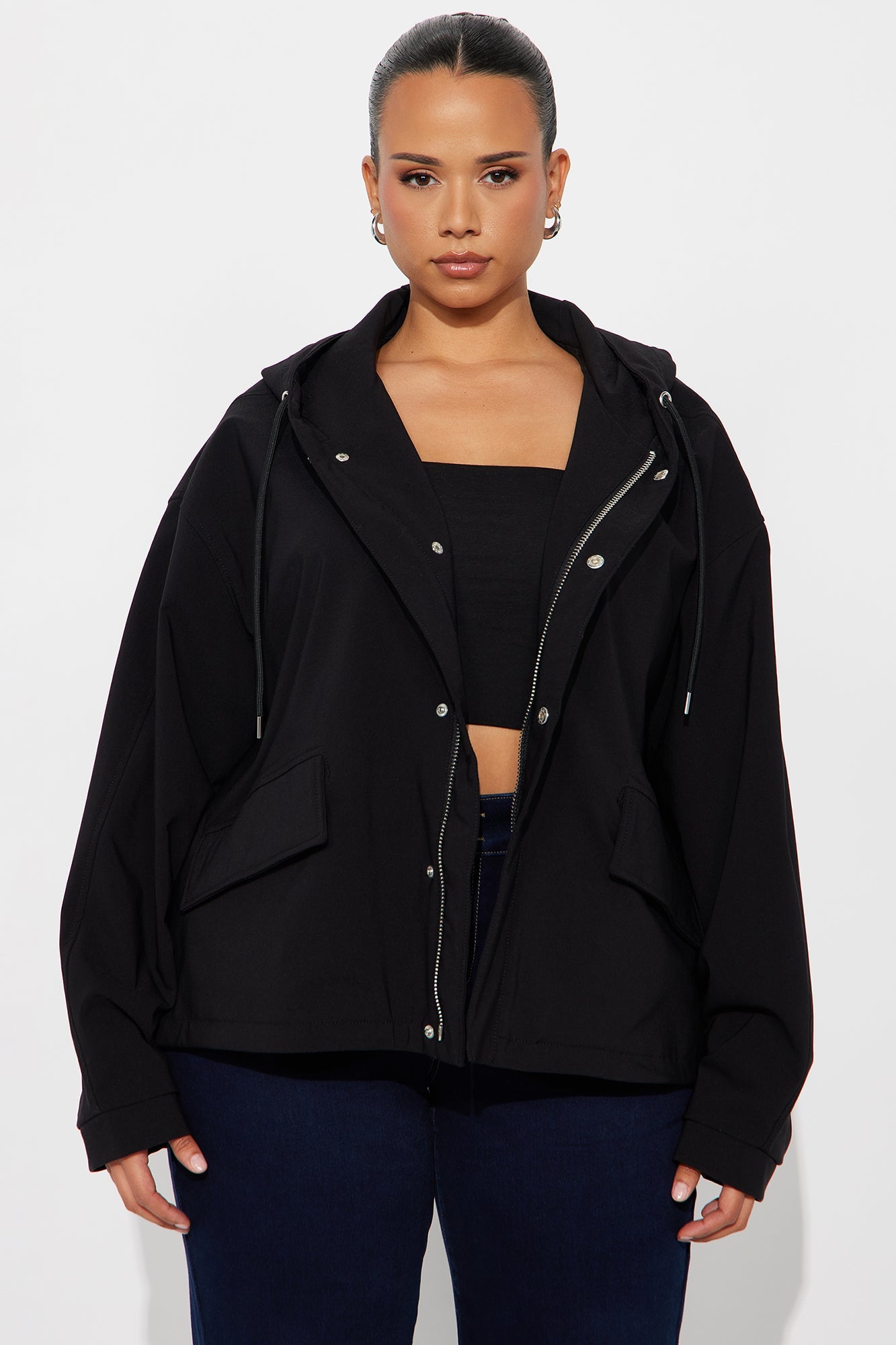 Aiden Nylon Blend Hooded Jacket - Black