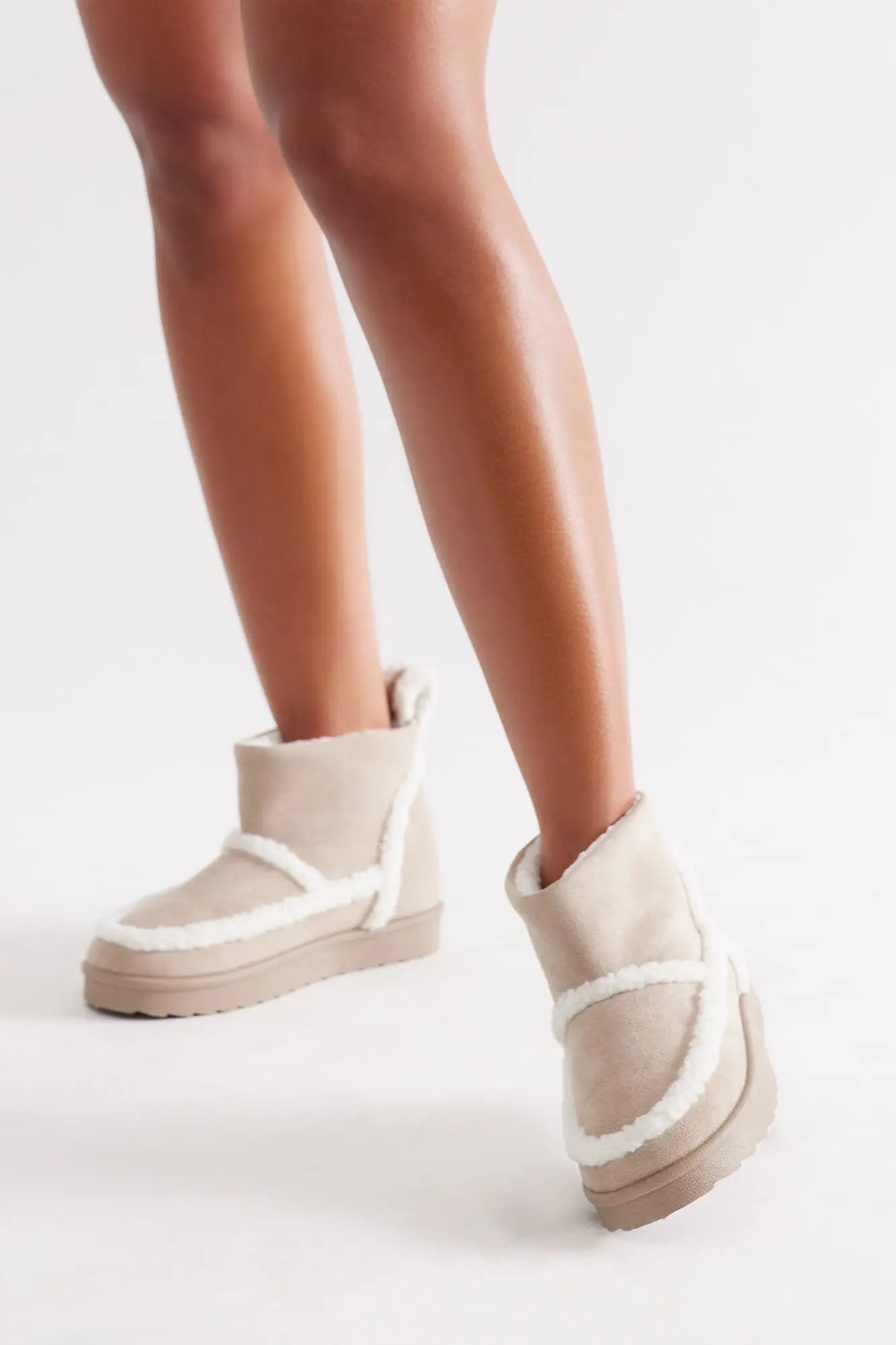 Rockies Fur Trim Booties - Nude 