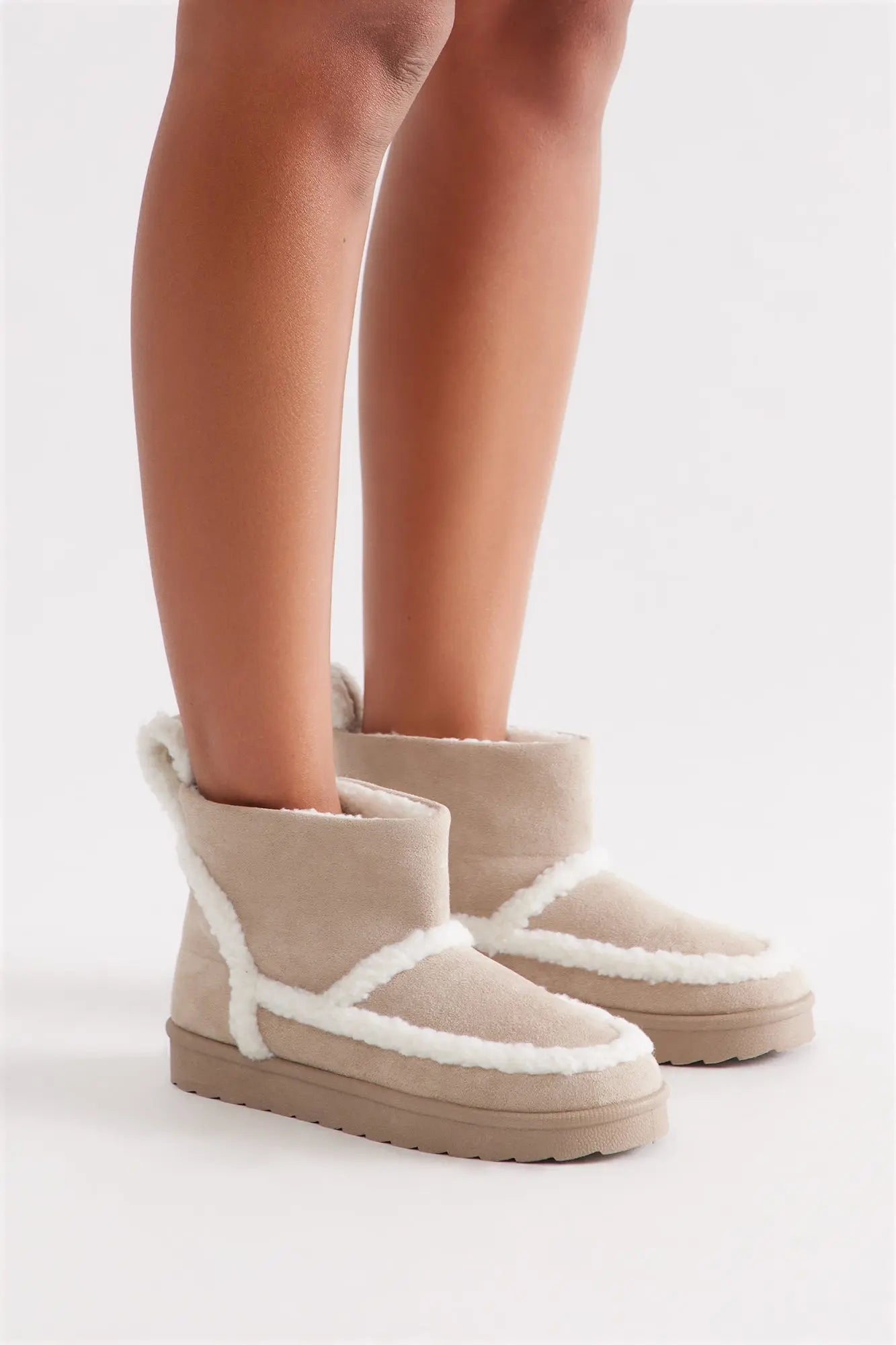 Rockies Fur Trim Booties - Nude 