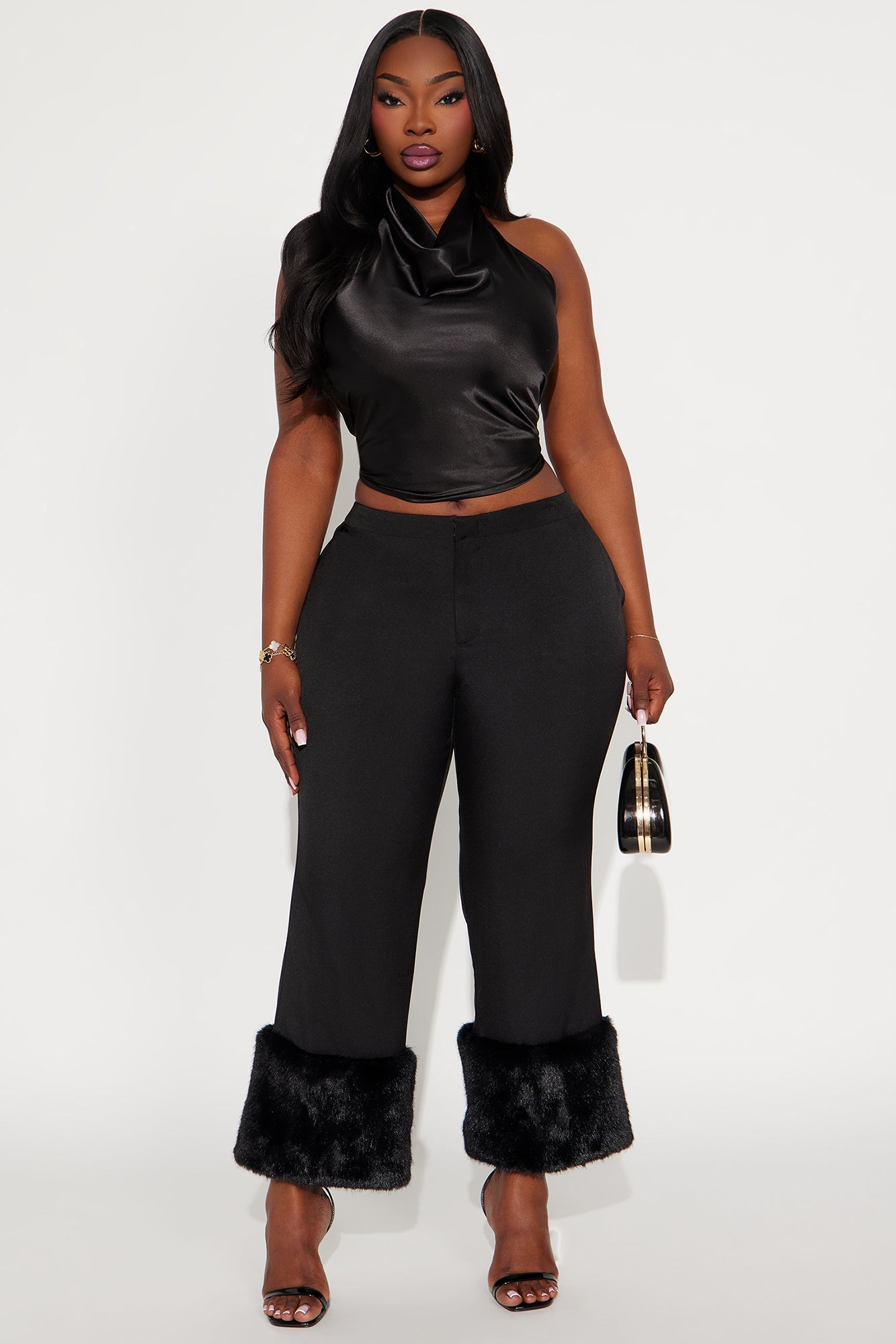Set The Mood Fur Trim Capri Pant 26.5″ - Black