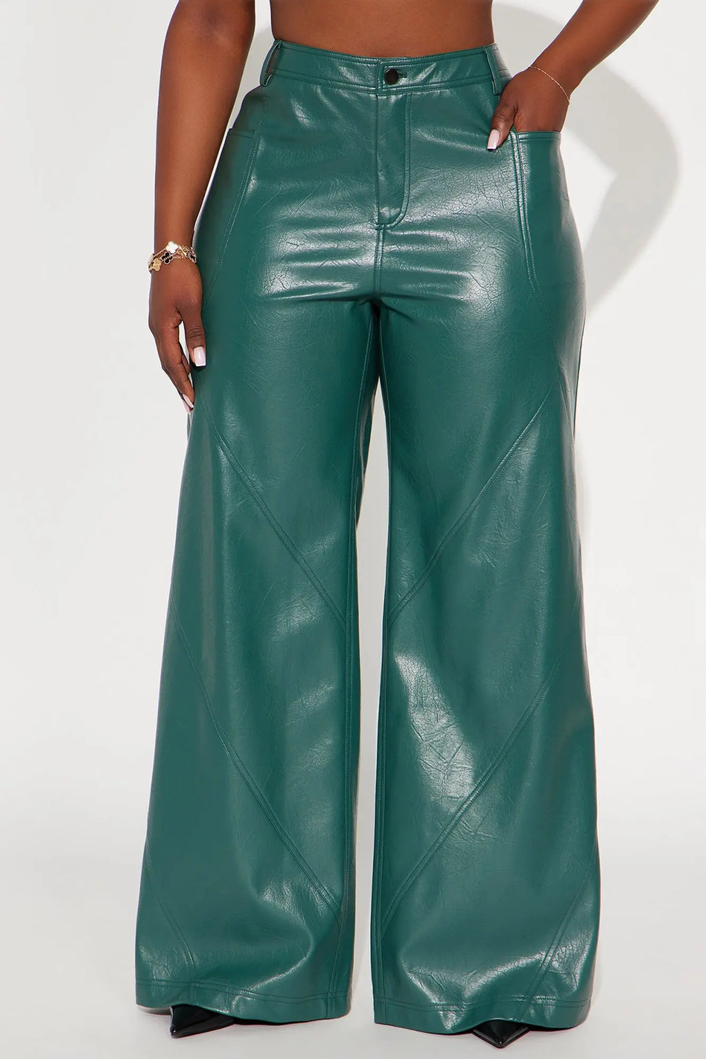 Bad Vibes Faux Leather Flare Pant 33″ - Teal 